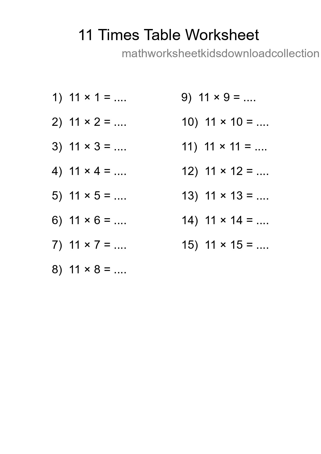 11 Times Table Worksheet For Grade 4 - Part 141