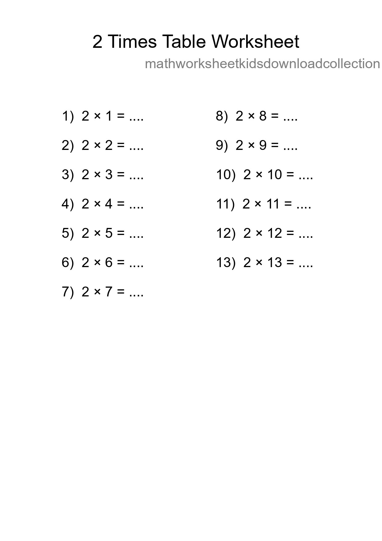 2 Times Table Worksheet For Grade 2 With Answers - Part 108