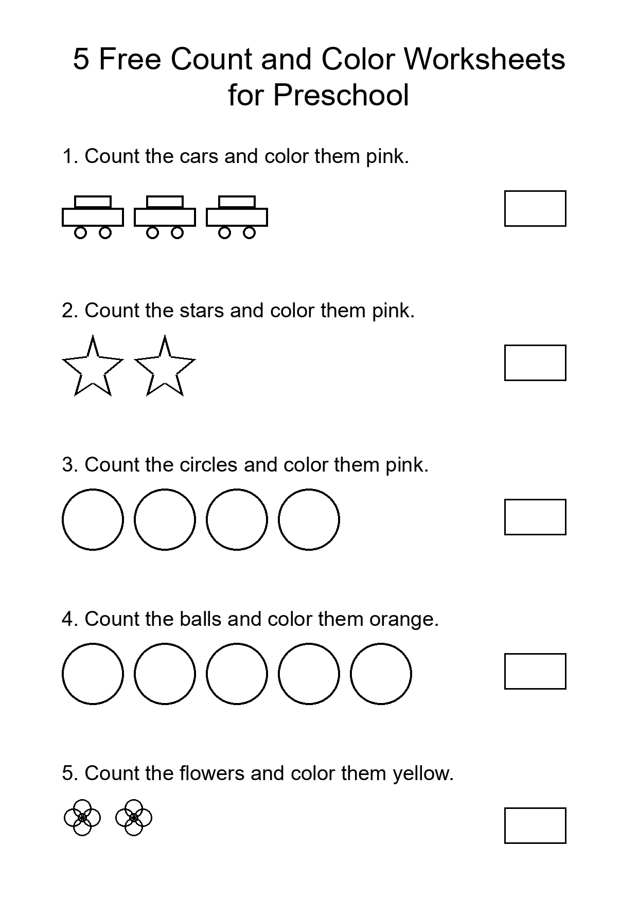 5 Free Count and Color Worksheets for Preschool