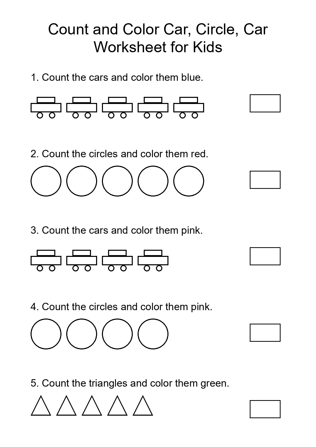 Count and Color Car, Circle, Car Worksheet for Kids