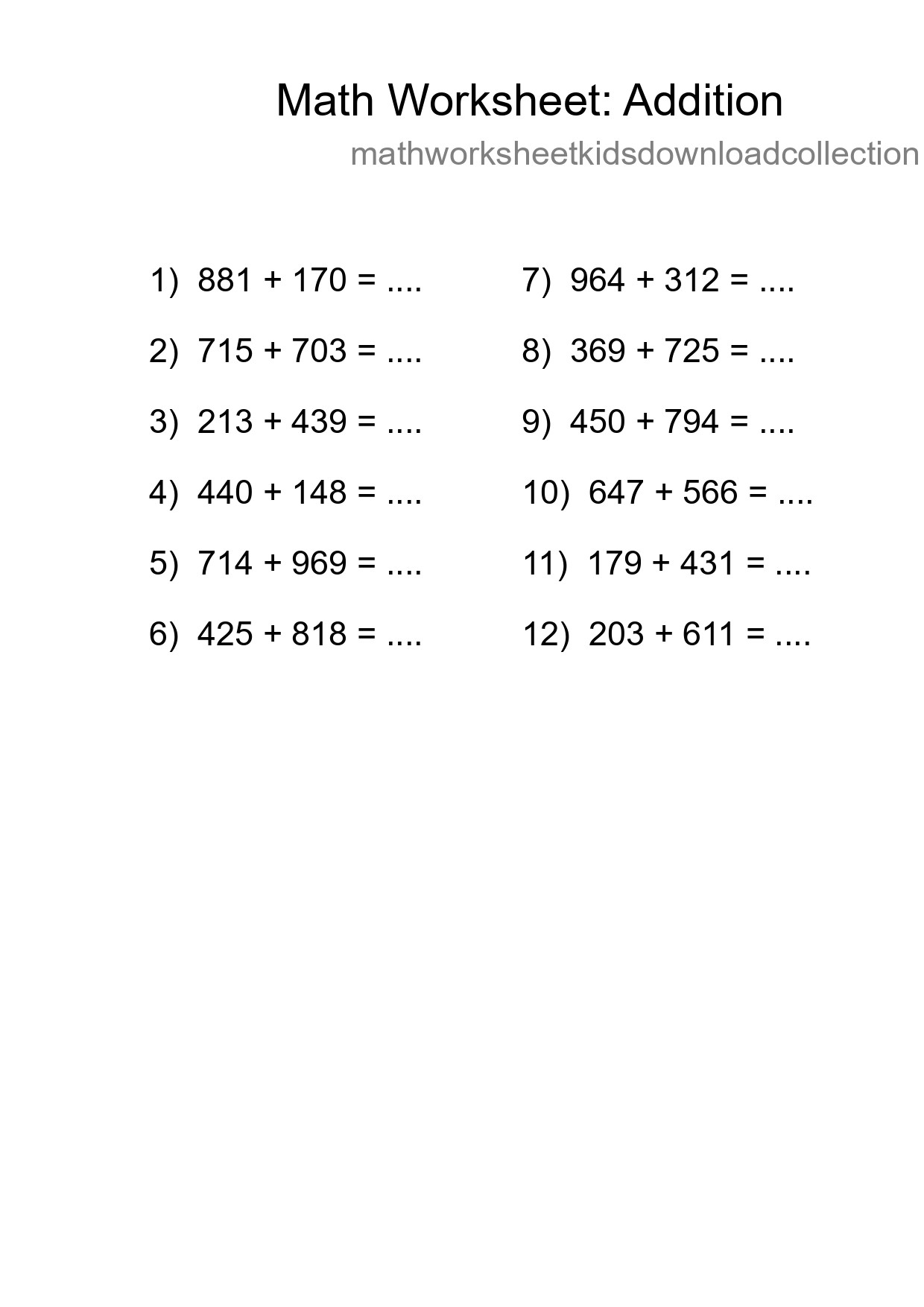 Free 12 Addition Math Worksheet For Grade 5 With Answers - Part 144