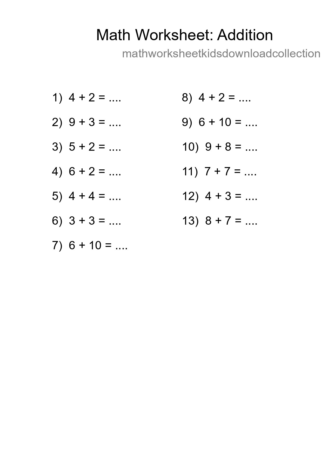 Free 13 Addition Math Worksheet For Grade 1 - Part 78