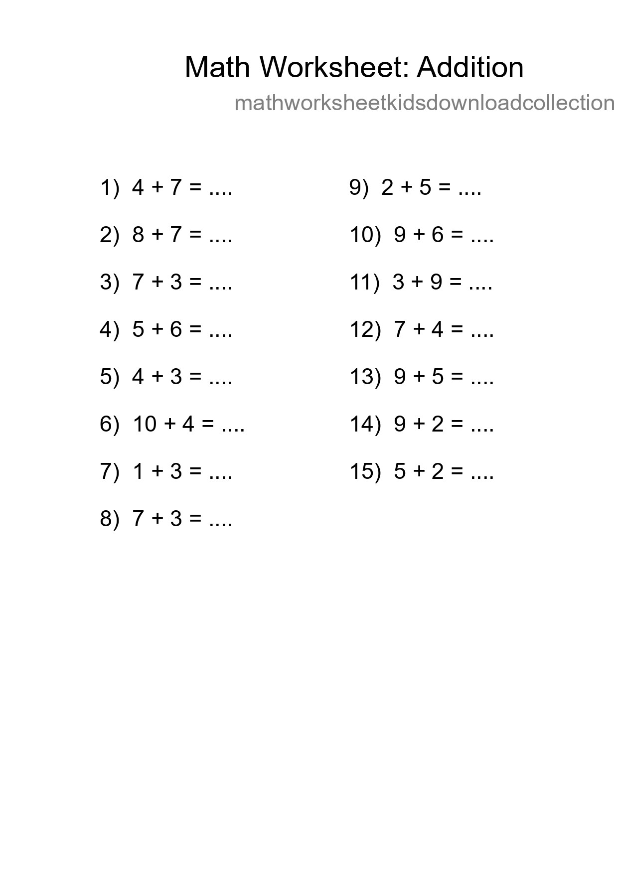 Free 15 Addition Math Worksheet For Grade 1 - Part 122
