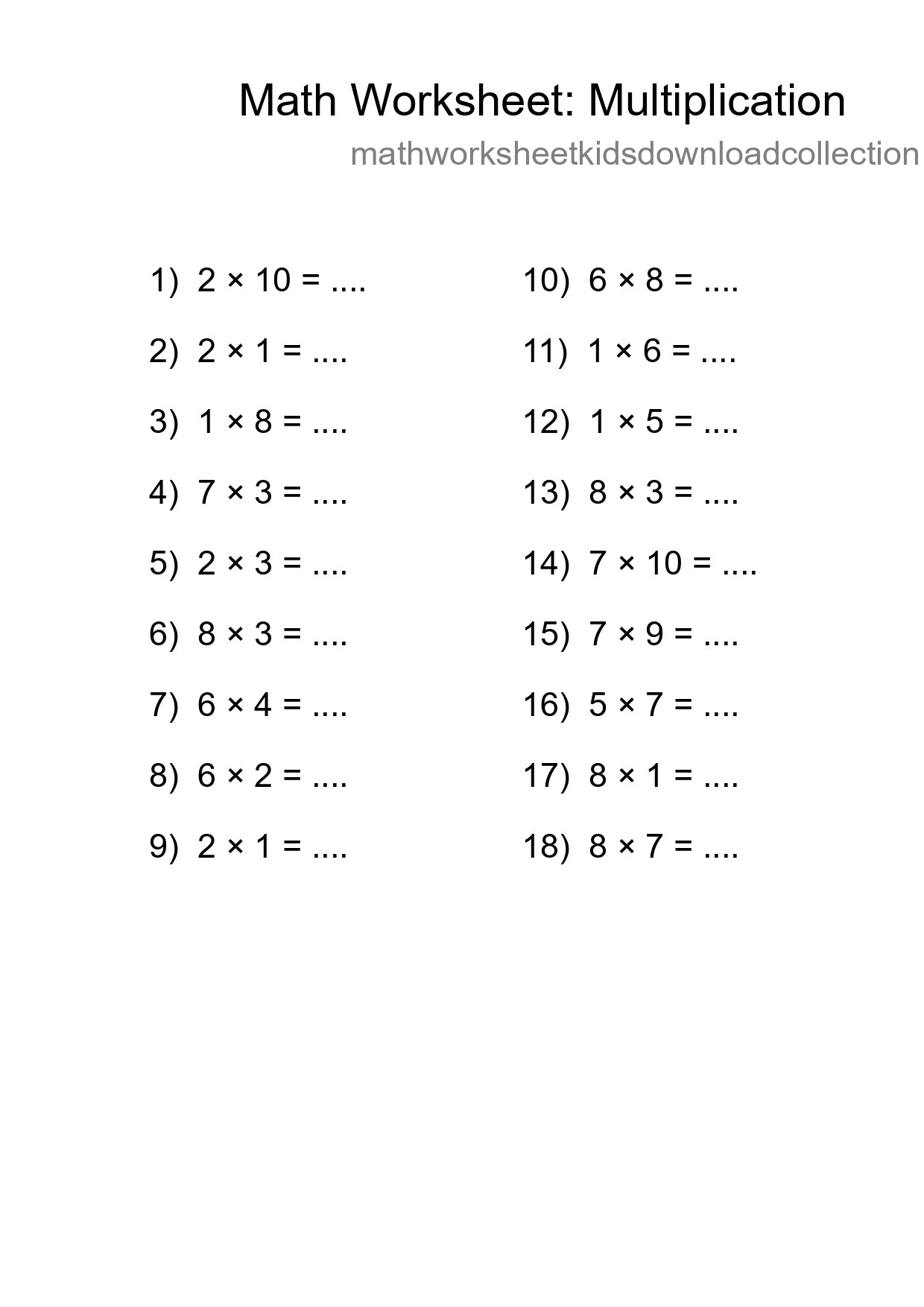 Free 18 Multiplication Math Worksheet For Grade 1 - Part 227