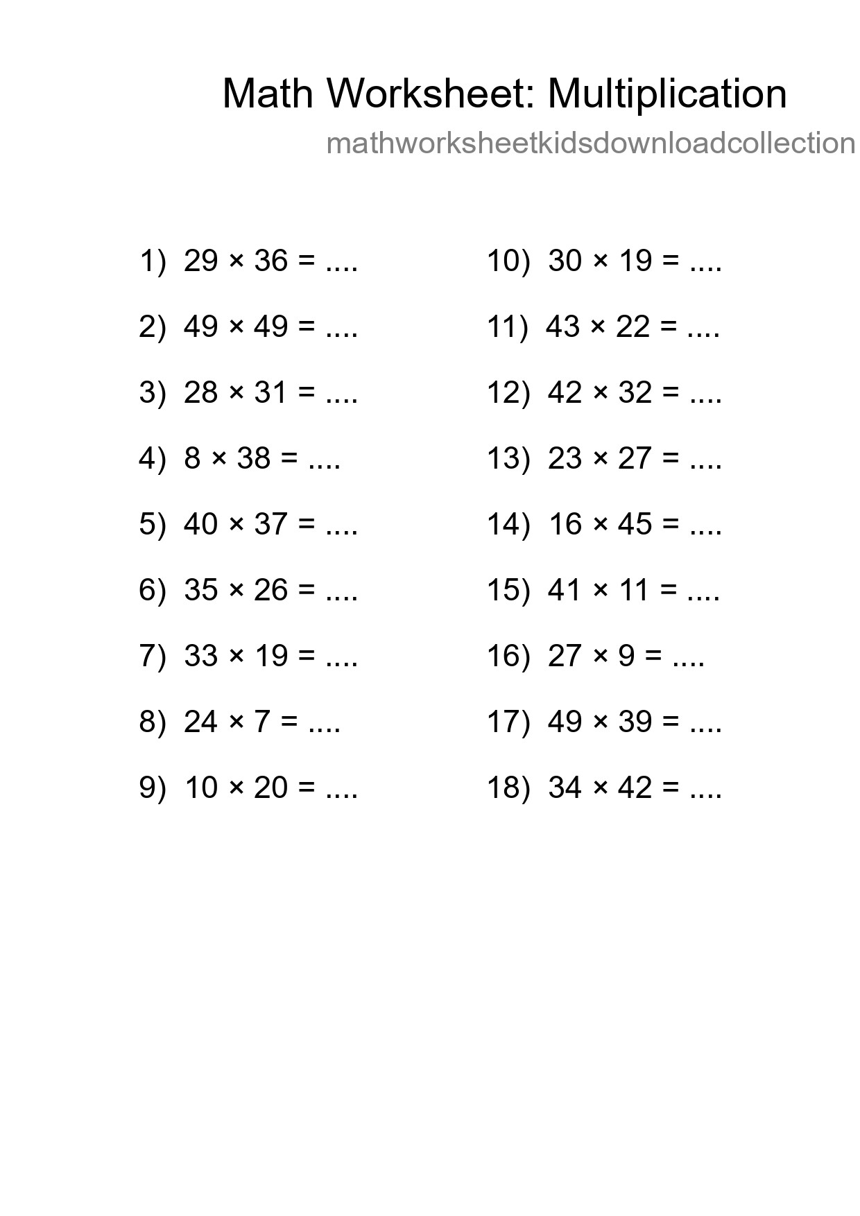 Free 18 Multiplication Math Worksheet For Grade 2 With Answers - Part 172