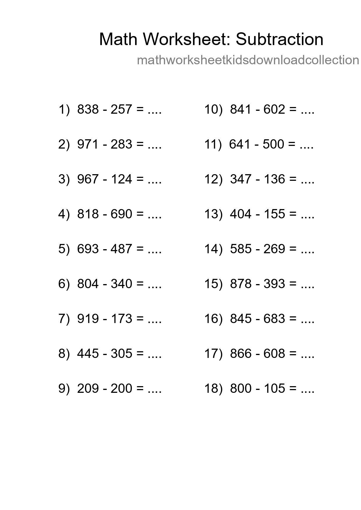 Free 18 Subtraction Math Worksheet For Grade 5 - Part 30
