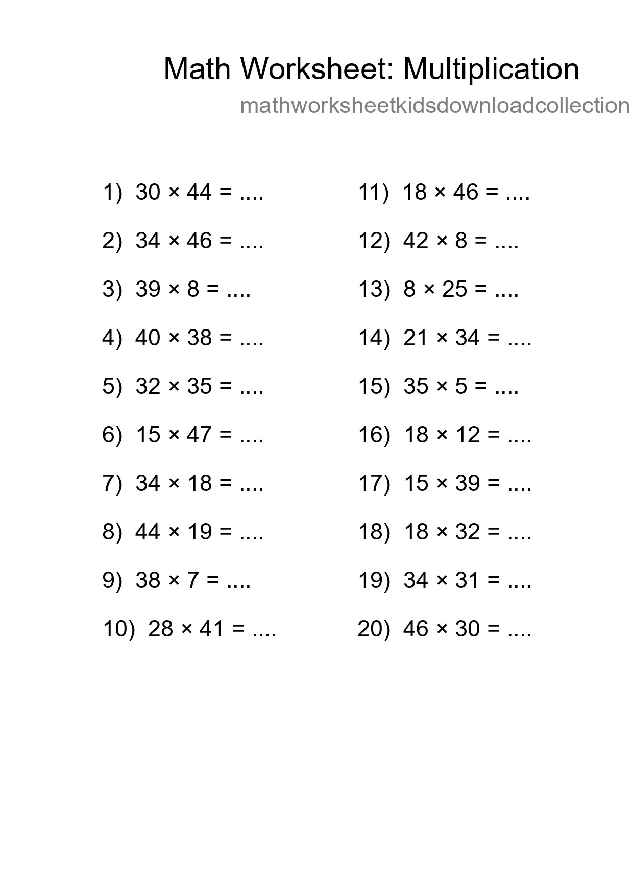 Free 20 Multiplication Math Worksheet For Grade 2 With Answers - Part 40
