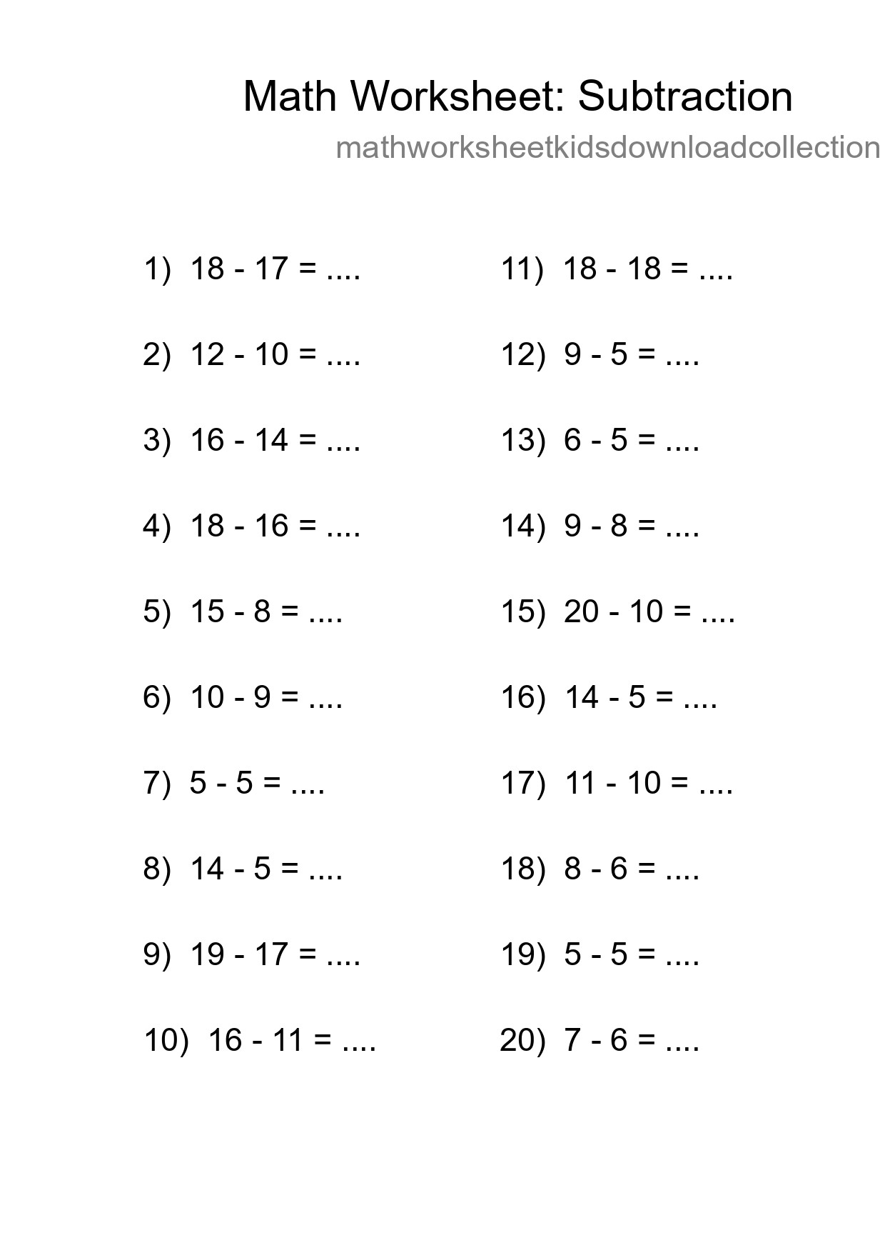 Free 20 Subtraction Math Worksheet For Grade 2 - Part 129