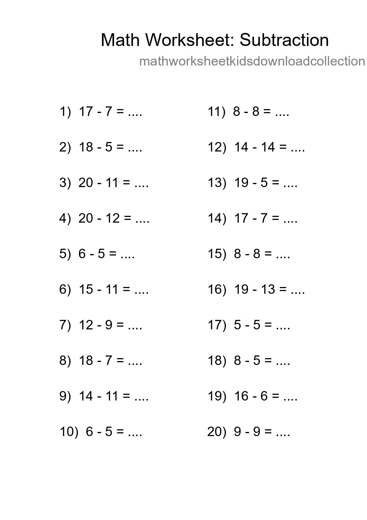 Free 20 Subtraction Math Worksheet For Grade 2 - Part 140