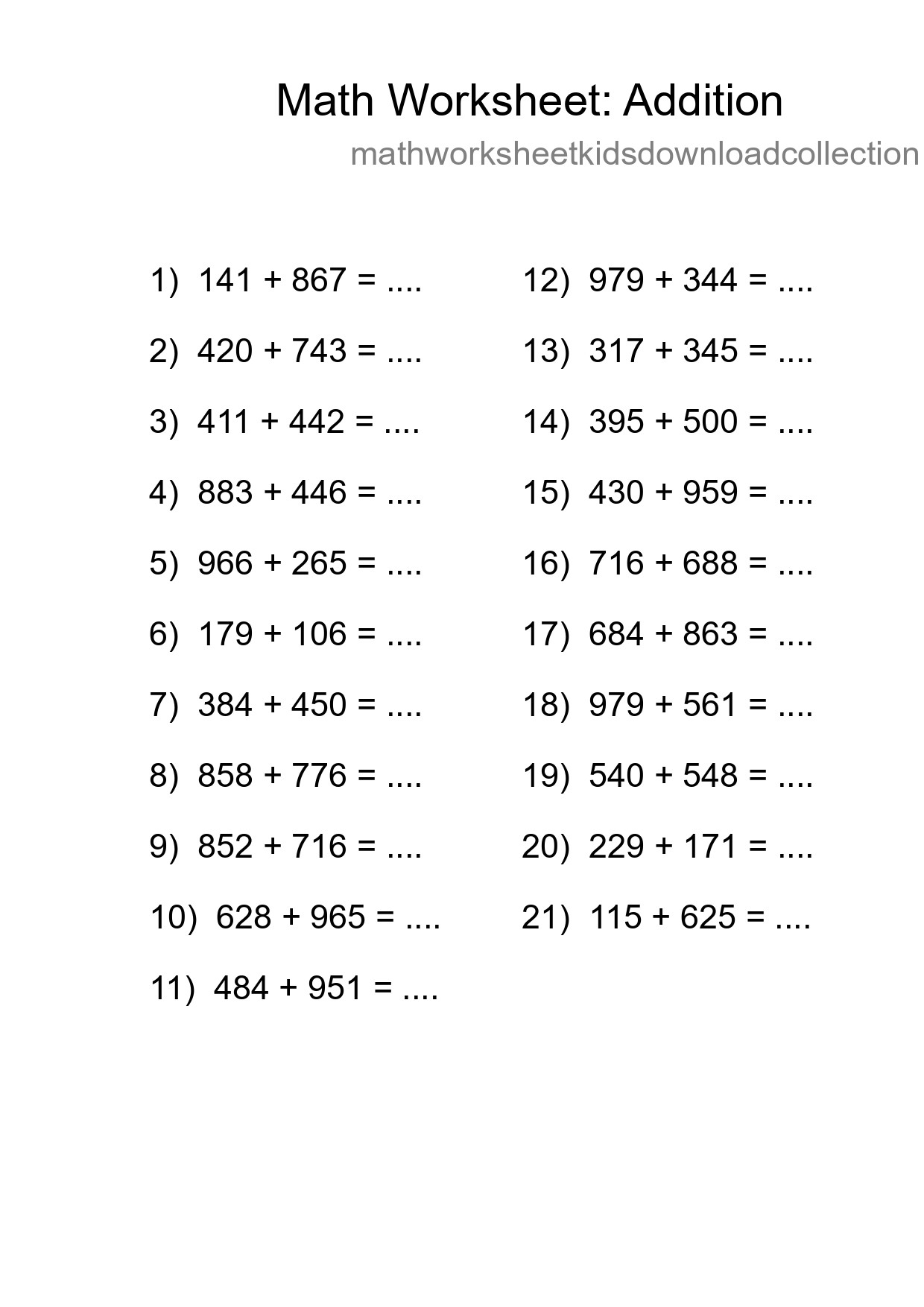 Free 21 Addition Math Worksheet For Grade 5 With Answers - Part 100