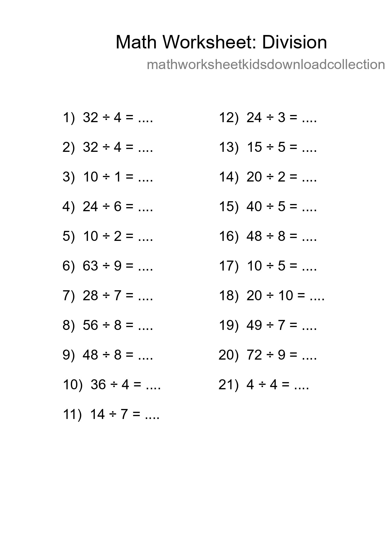 Free 21 Division Math Worksheet For Grade 1 With Answers - Part 59