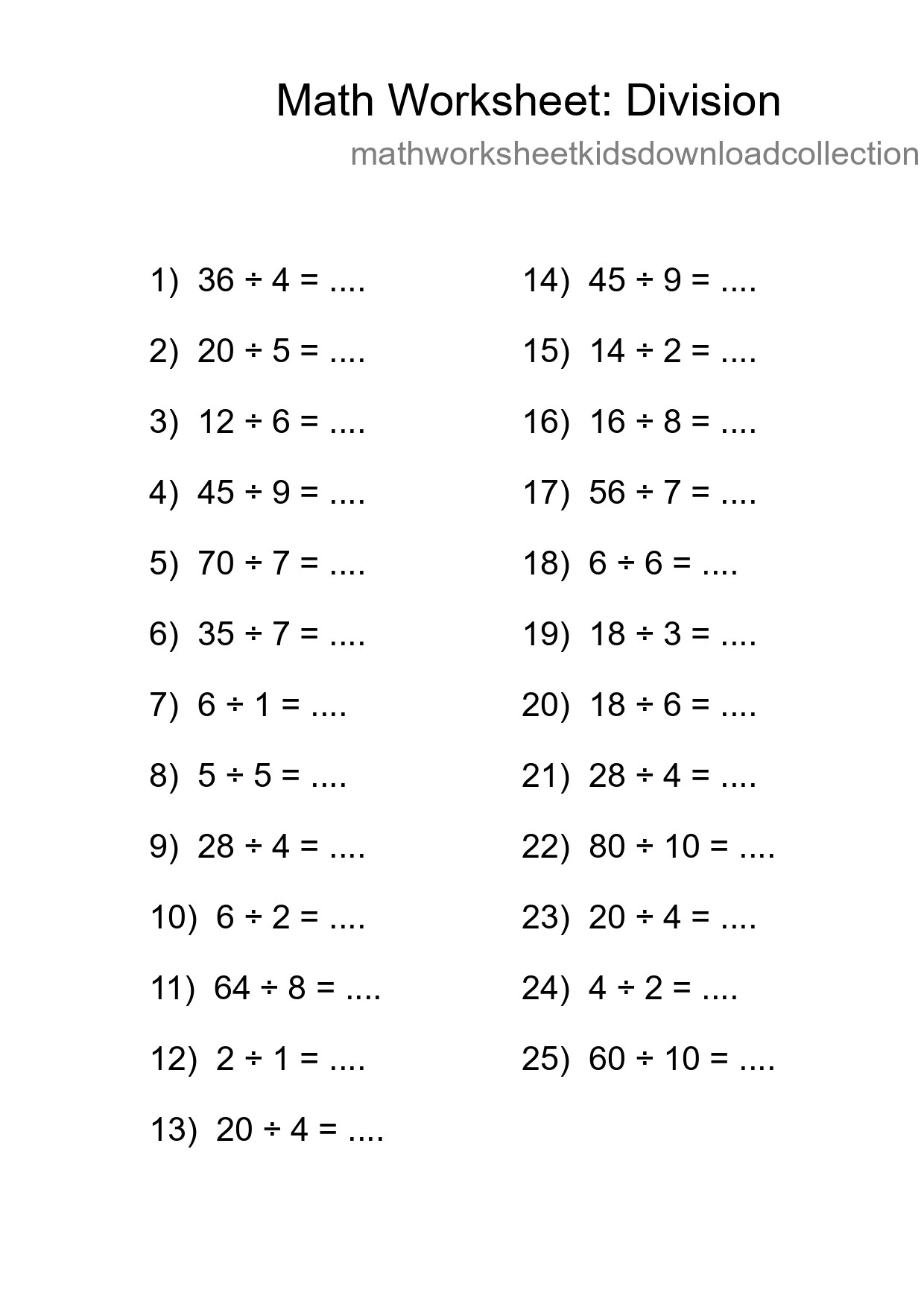Free 25 Division Math Worksheet For Grade 1 - Part 4
