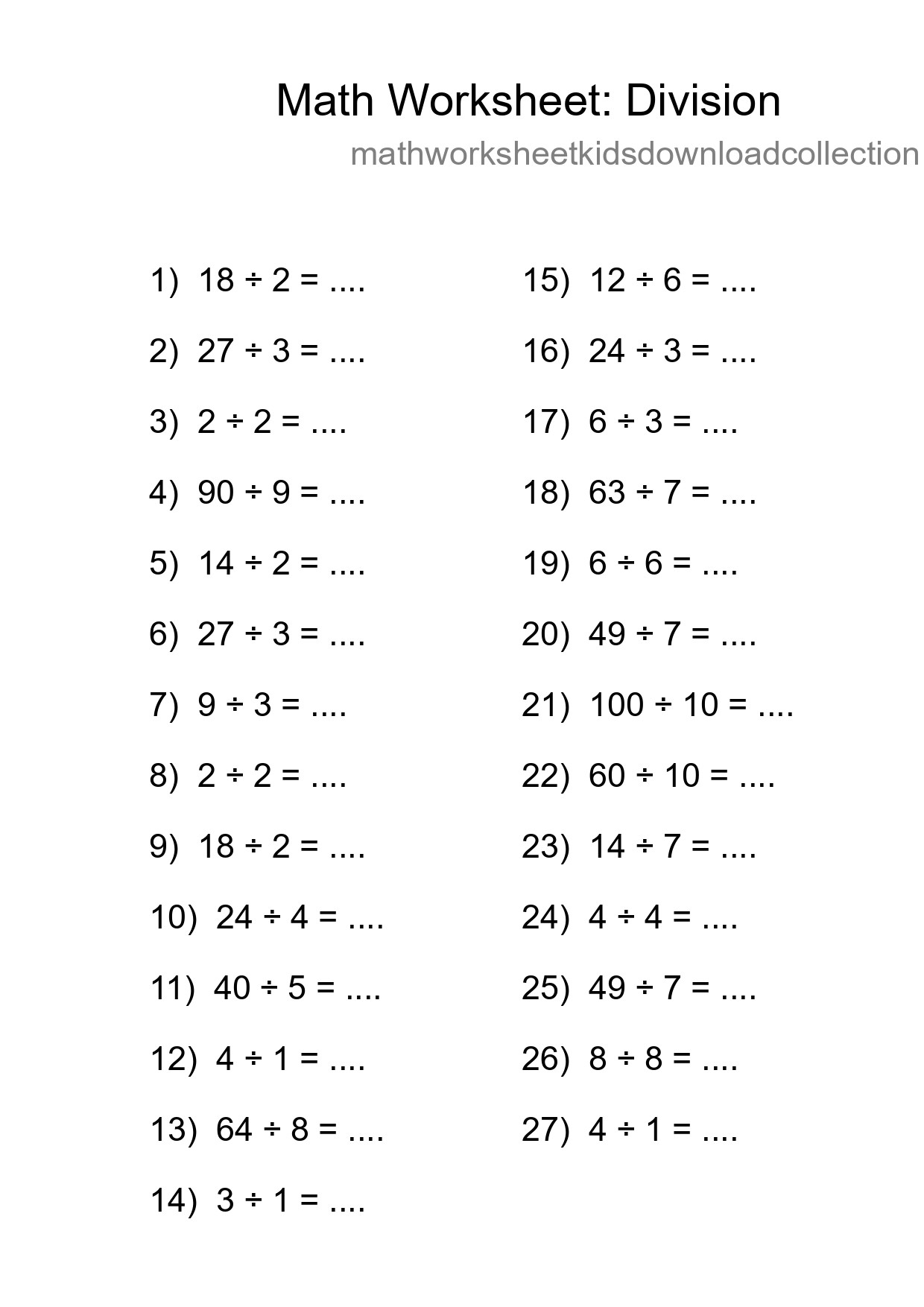 Free 27 Division Math Worksheet For Grade 1 - Part 224