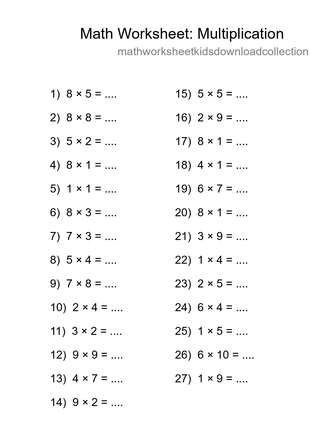 Free 27 Multiplication Math Worksheet For Grade 1 With Answers - Part 183