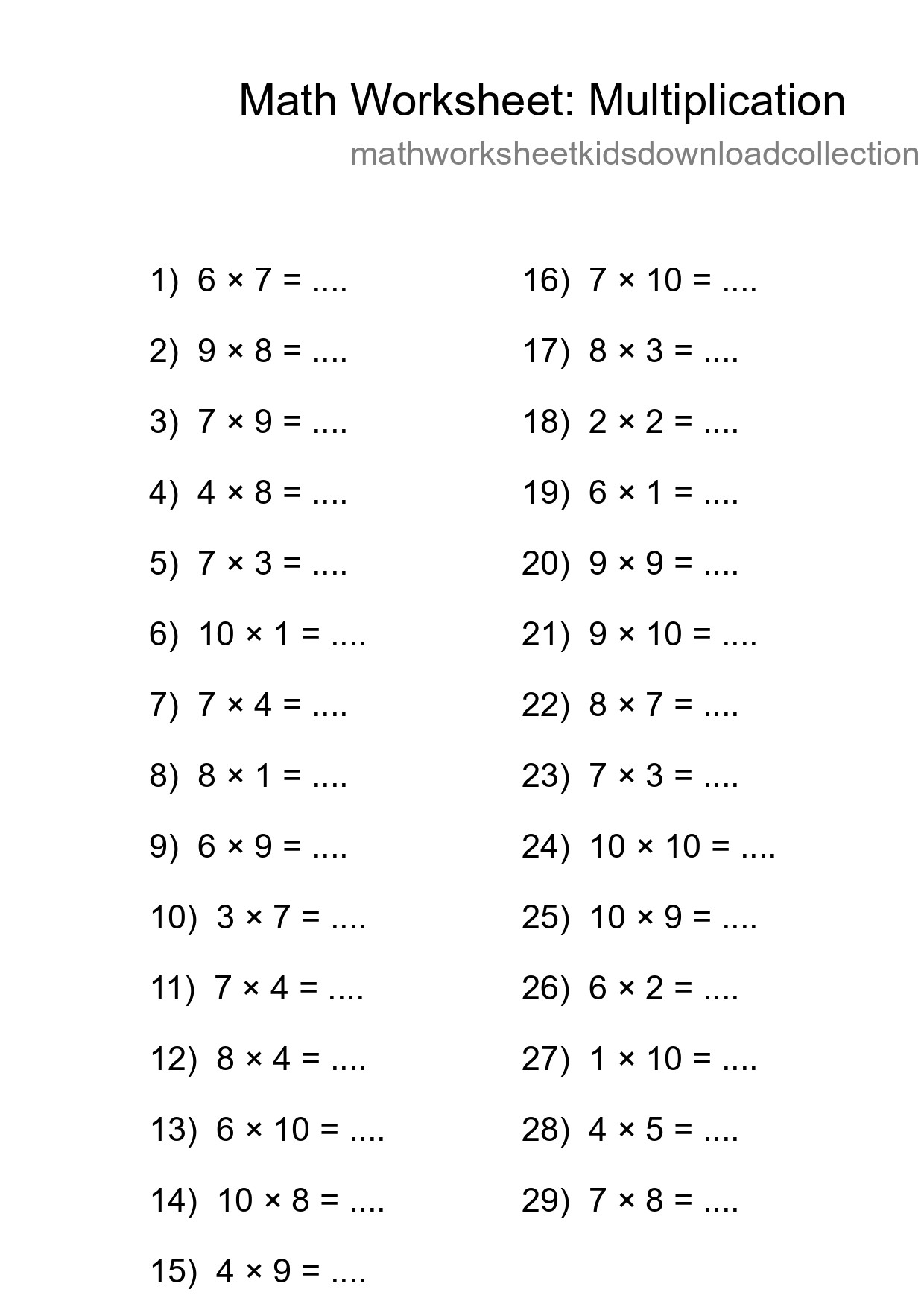 Free 29 Multiplication Math Worksheet For Grade 1 - Part 161