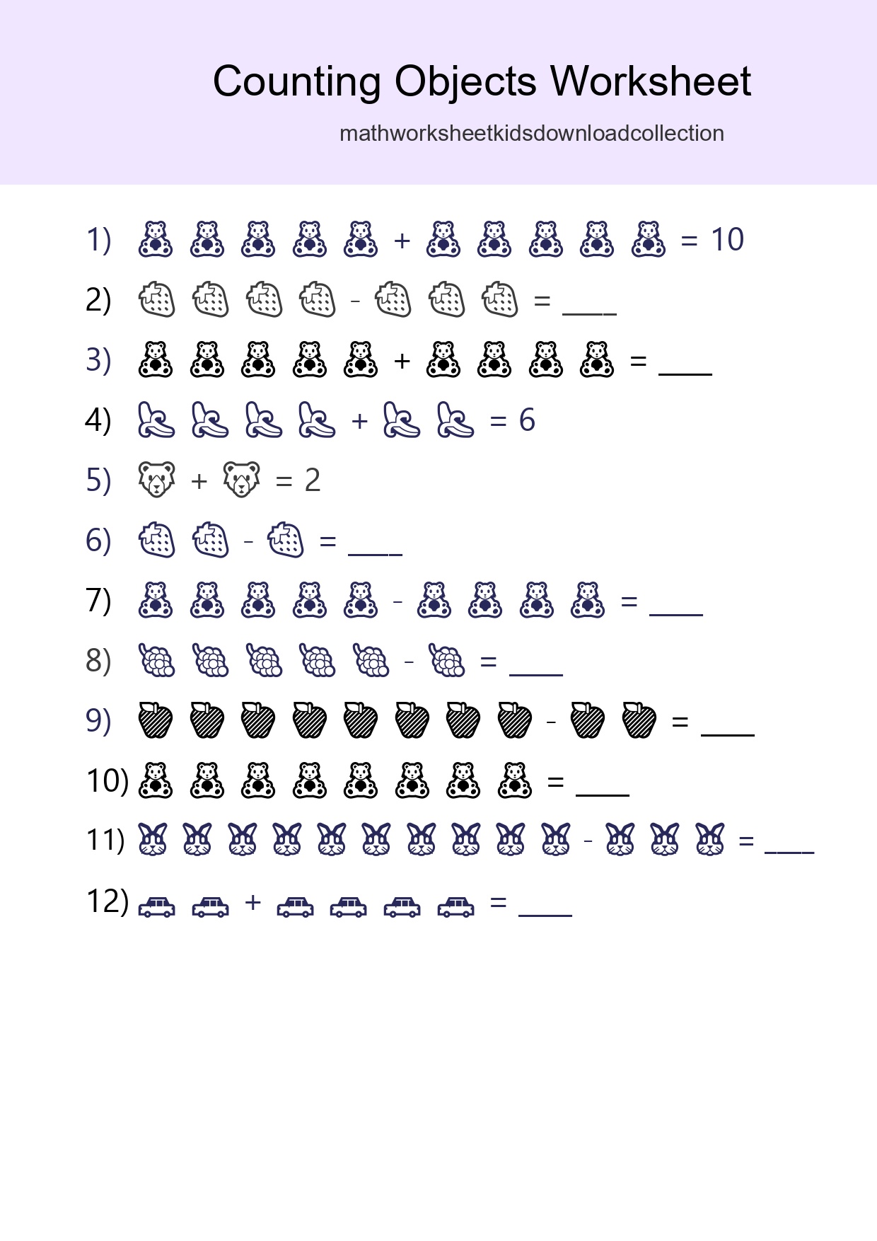 Free Counting Objects Worksheet For Kindergarten Printable - Part 124