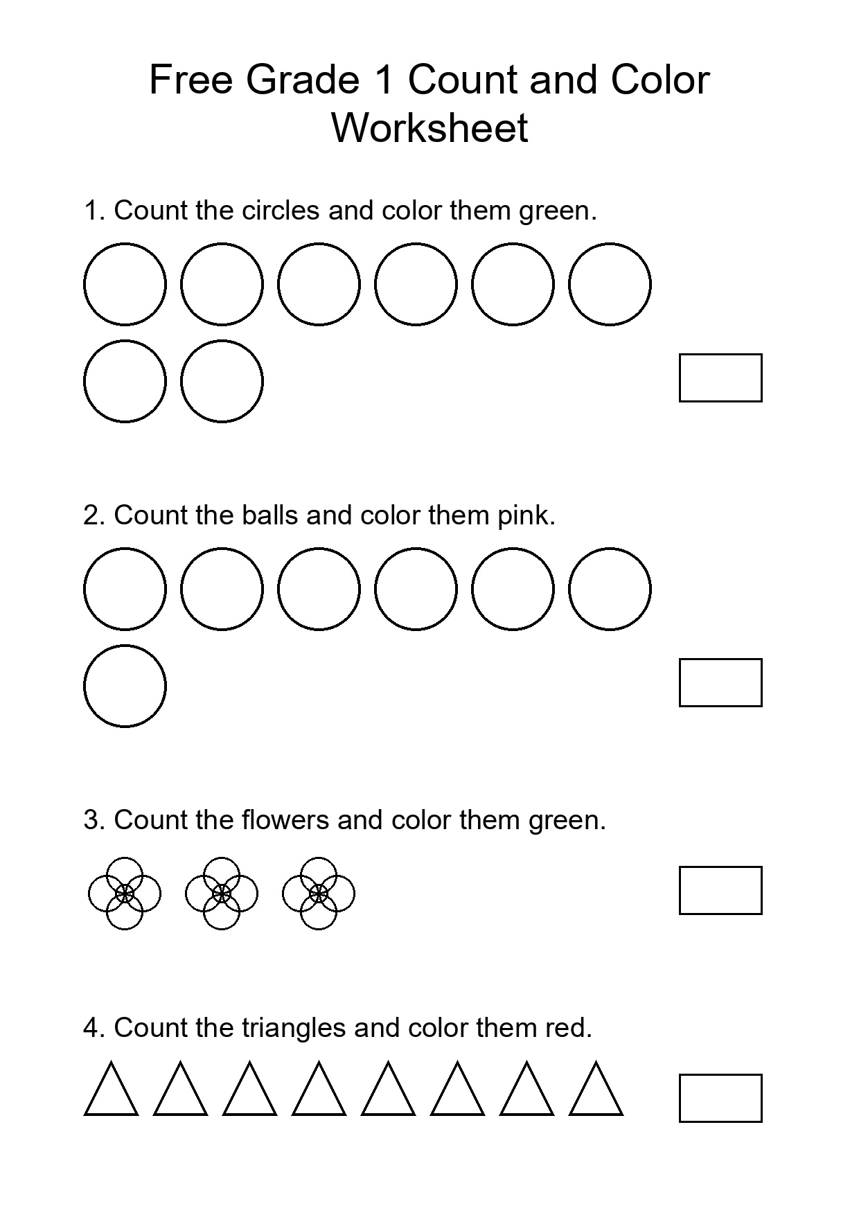 Free Grade 1 Count and Color Worksheet