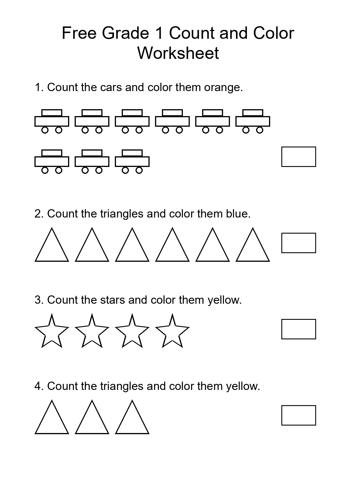 Free Grade 1 Count and Color Worksheet