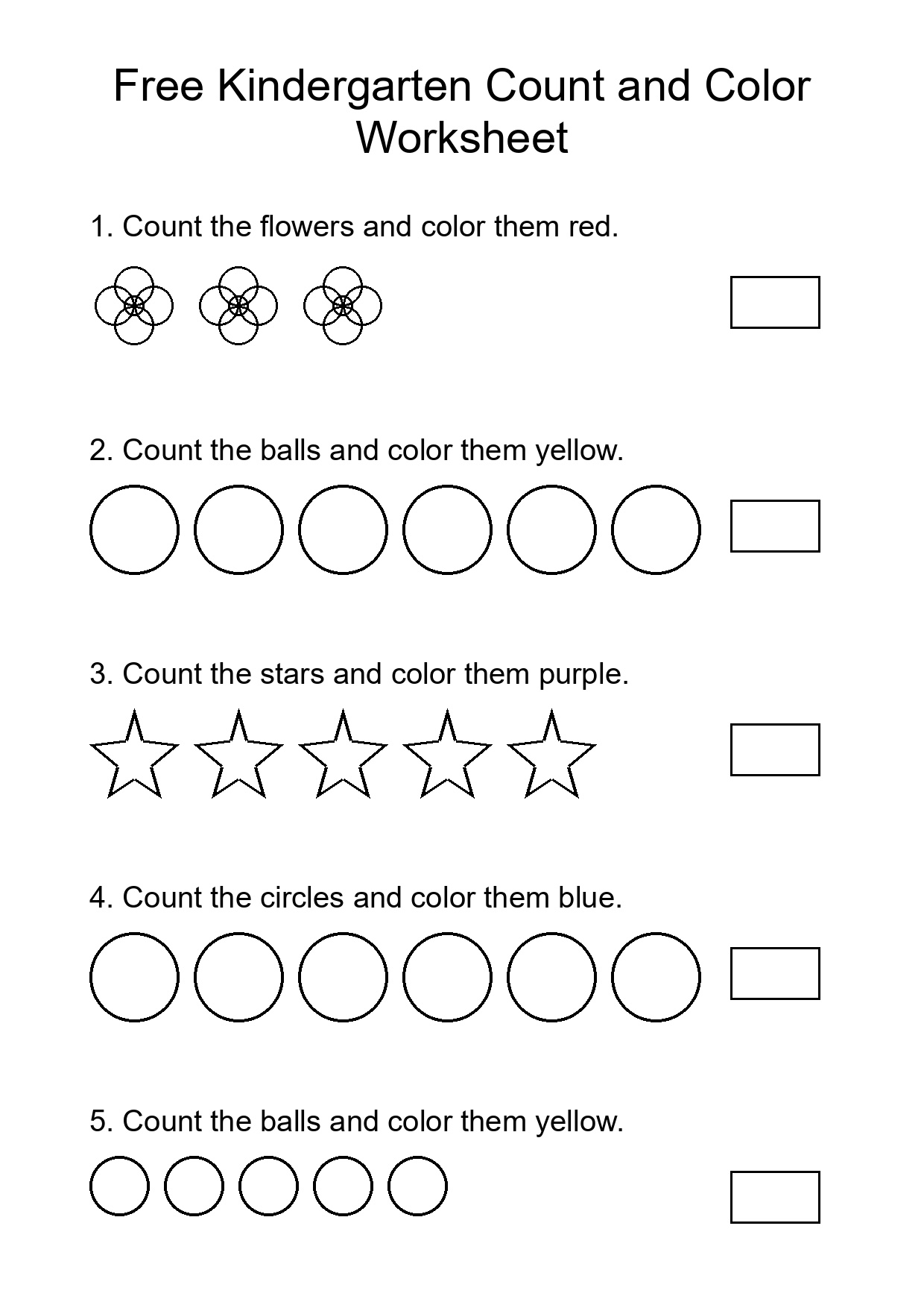 Free Kindergarten Count and Color Worksheet
