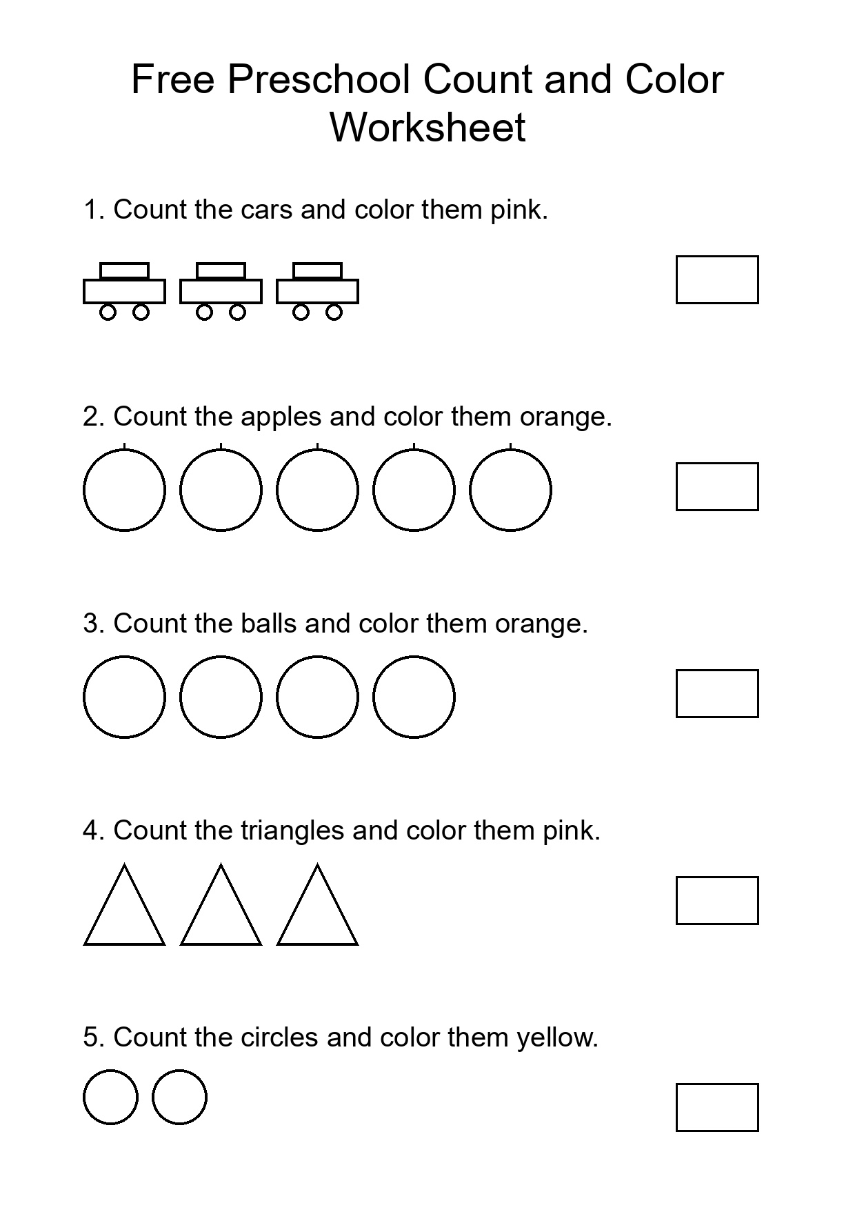 Free Preschool Count and Color Worksheet