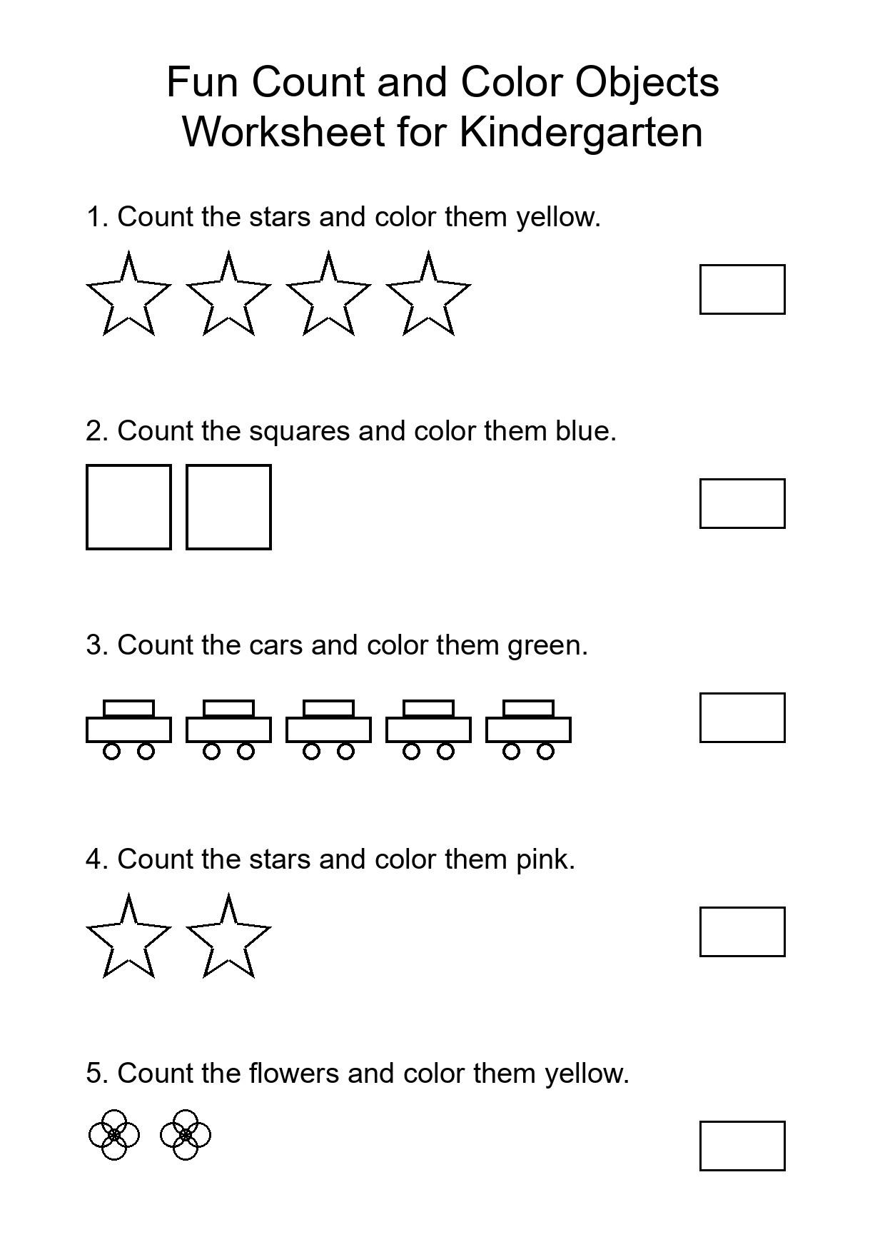 Fun Count and Color Objects Worksheet for Kindergarten