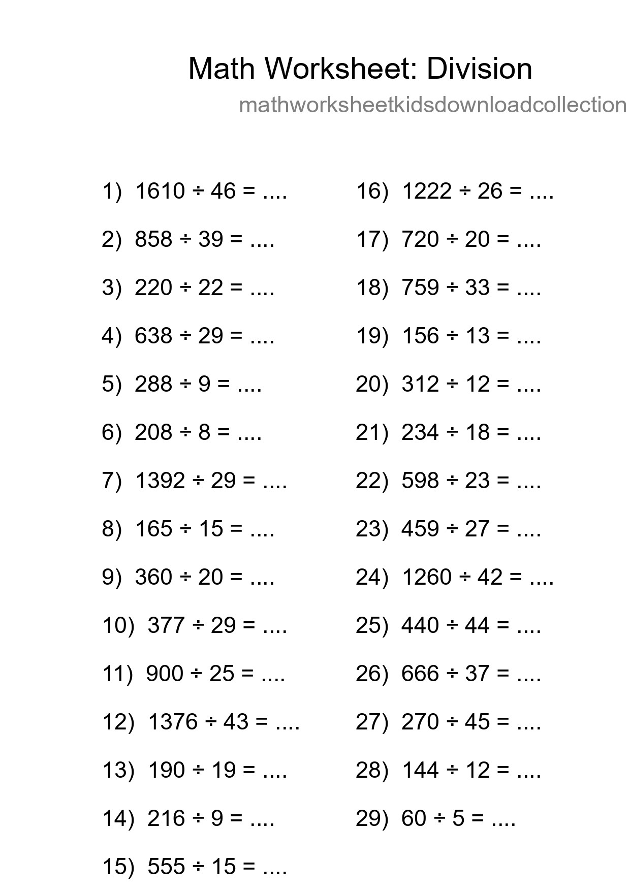 Grade 2 Division Practice Worksheet (29 Problems) - Part 114