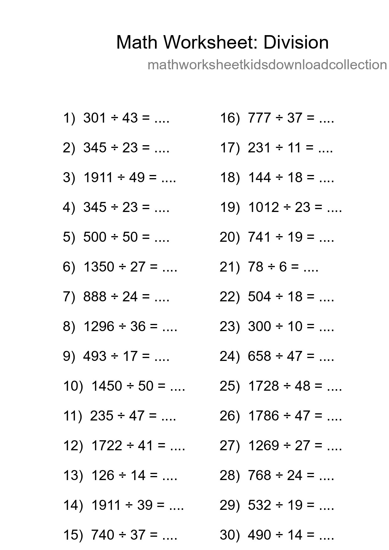 Grade 2 Division Practice Worksheet (30 Problems) - Part 70