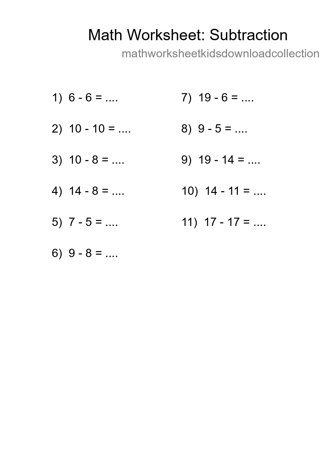 Grade 2 Subtraction Practice Worksheet (11 Problems) - Part 85