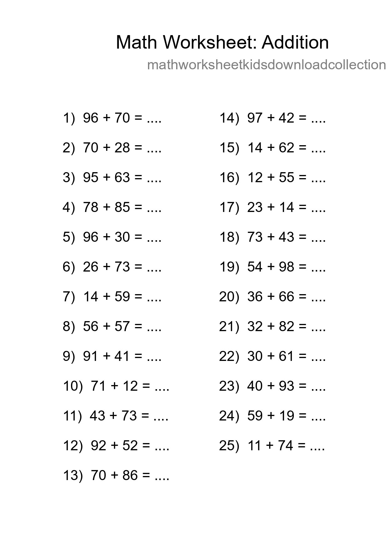 Grade 3 Addition Practice Worksheet (25 Problems) - Part 243