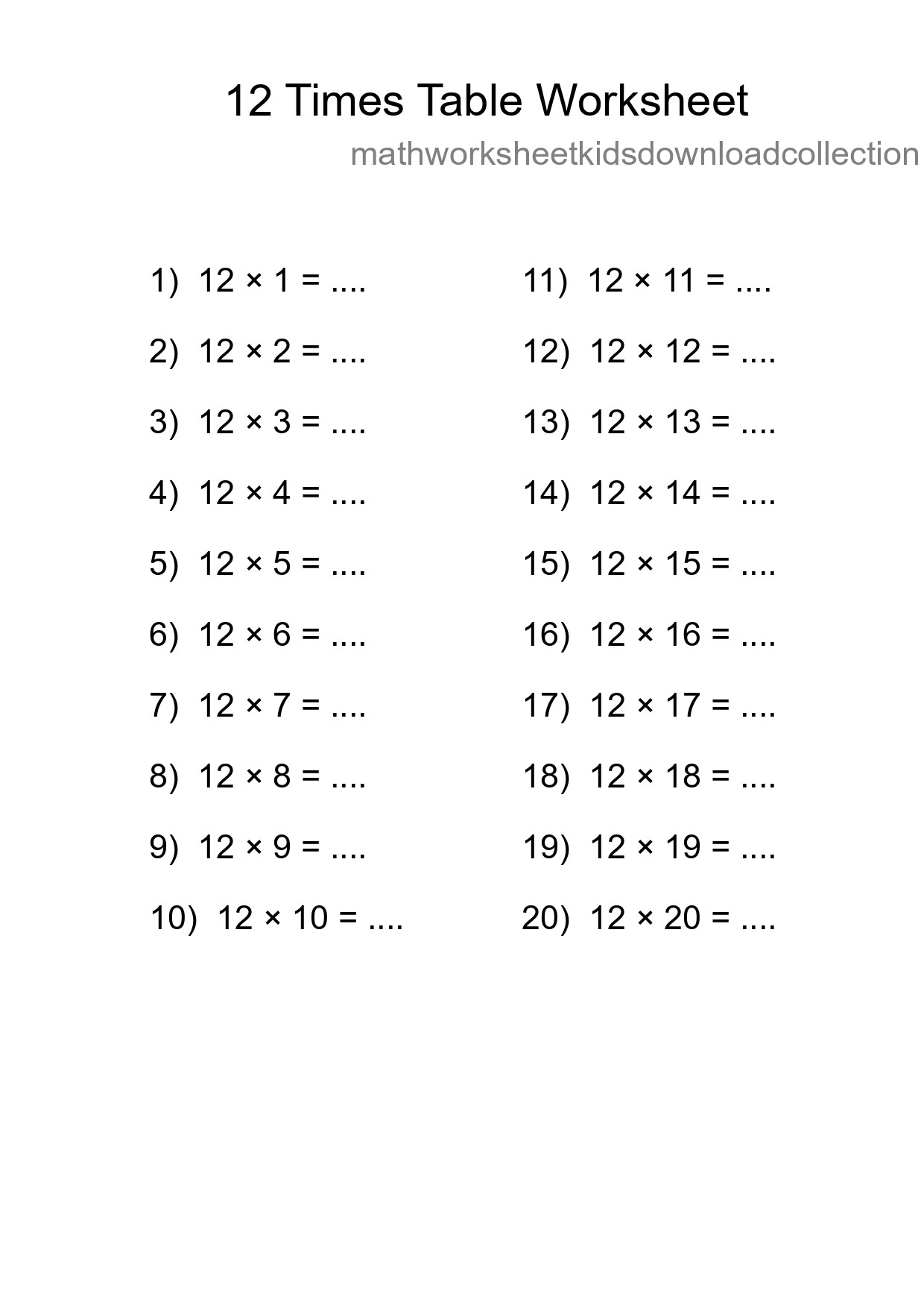 Grade 4 Multiplication Table 12 Practice - Part 119