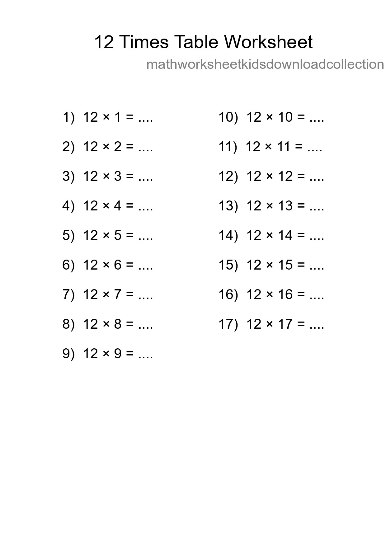 Grade 4 Multiplication Table 12 Practice - Part 53