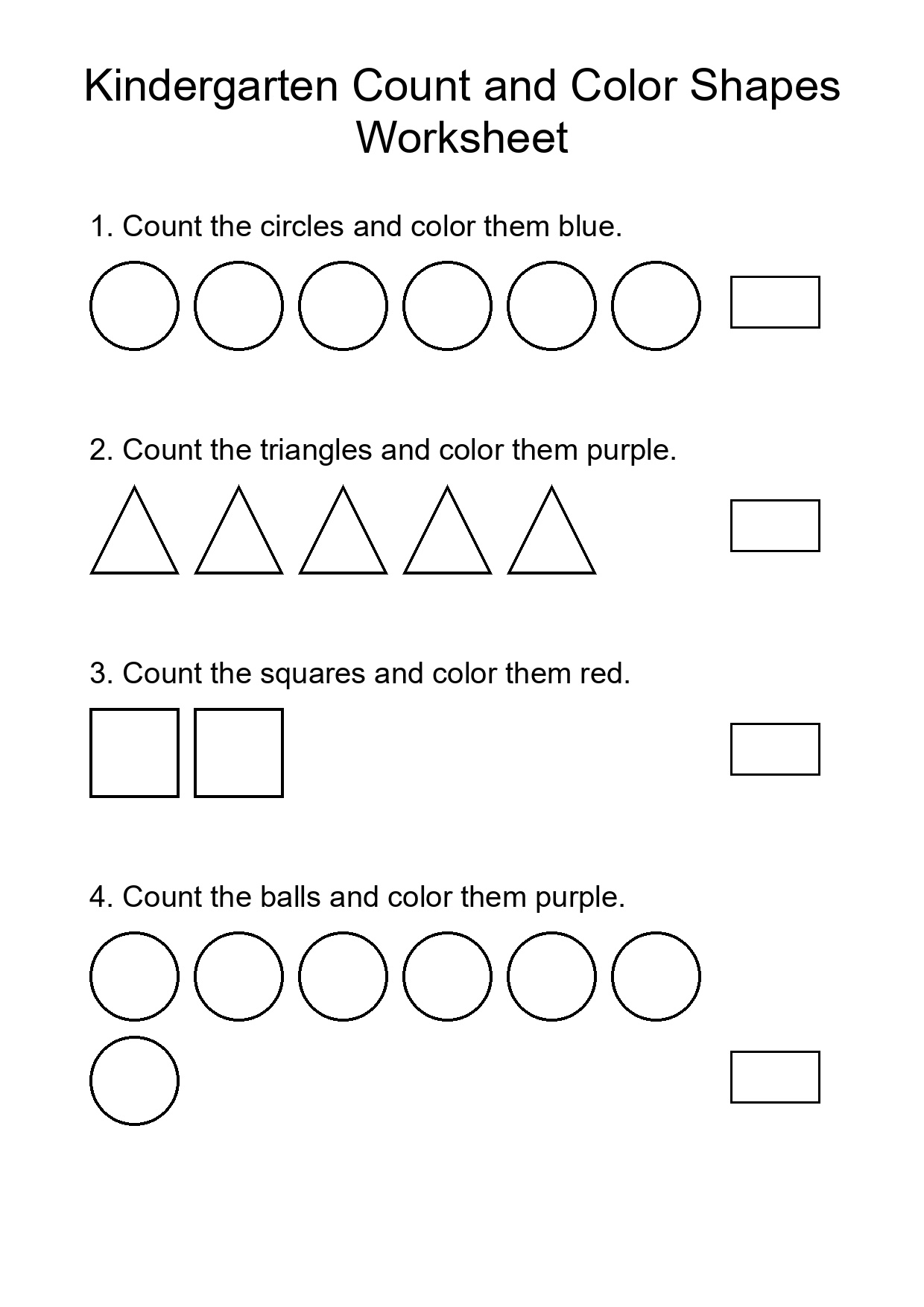 Kindergarten Count and Color Shapes Worksheet