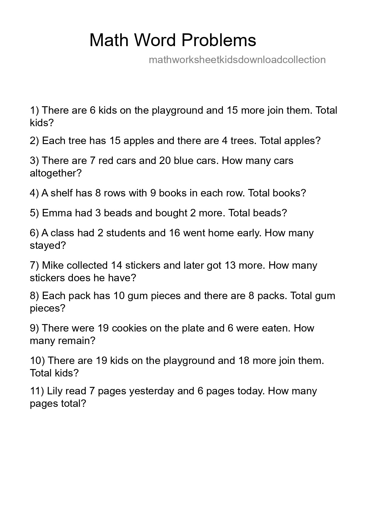 Math Word Problem Worksheet