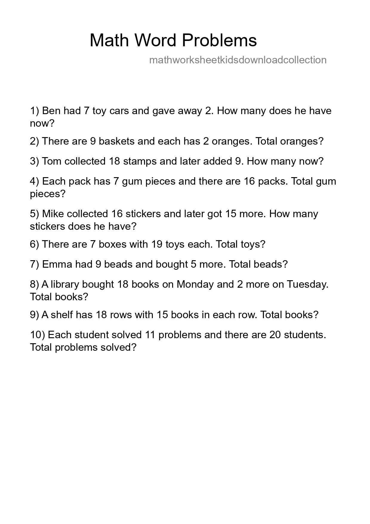Math Word Problem Worksheet
