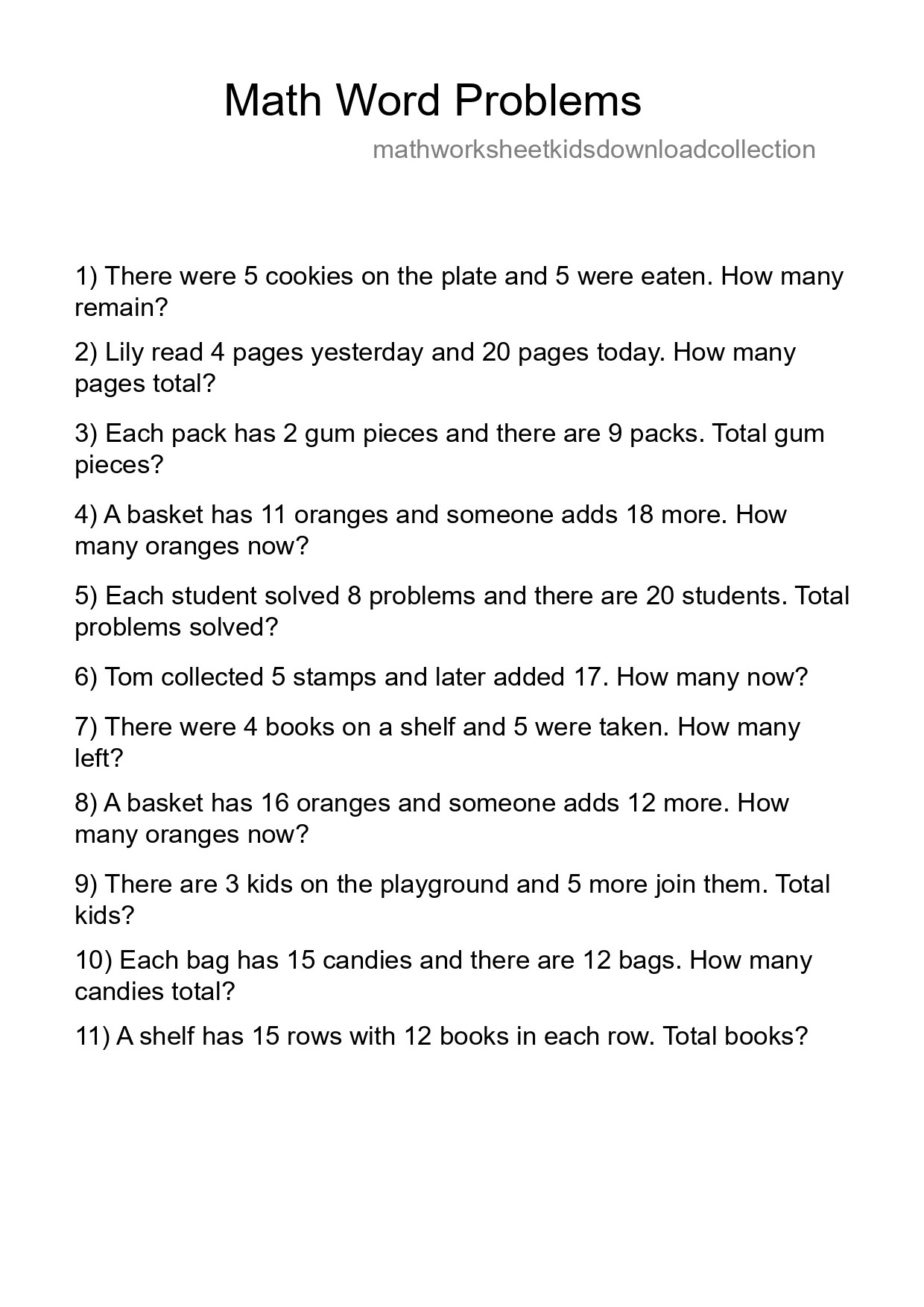 Math Word Problem Worksheet