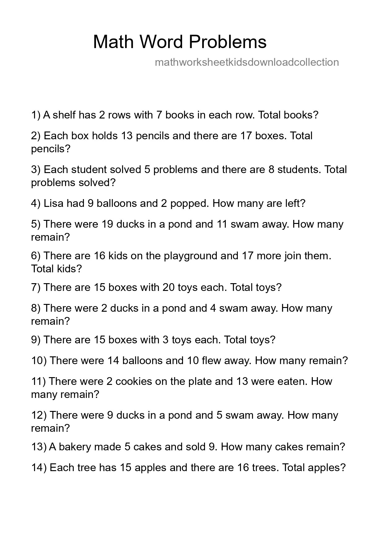 Math Word Problem Worksheet