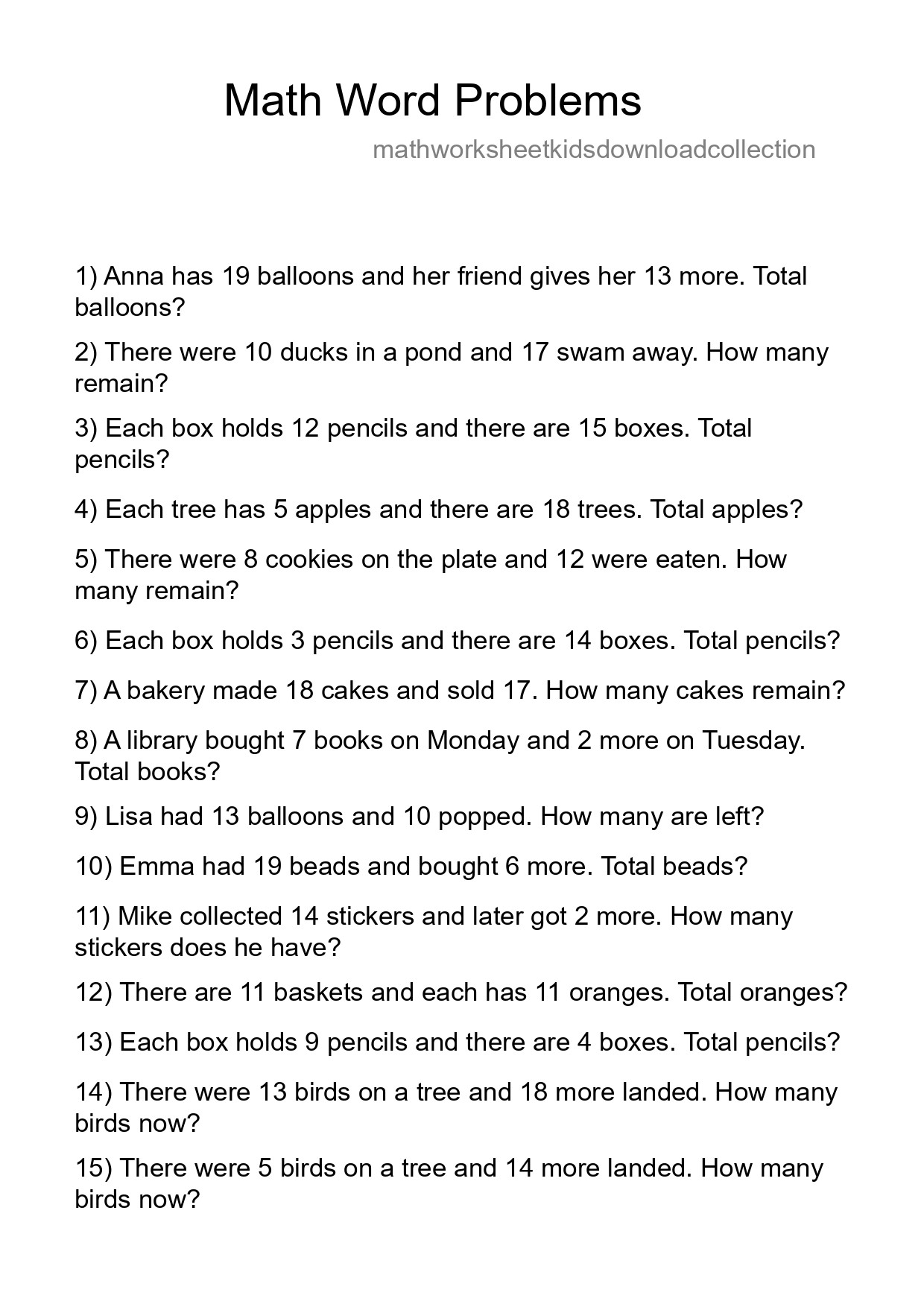 Math Word Problem Worksheet