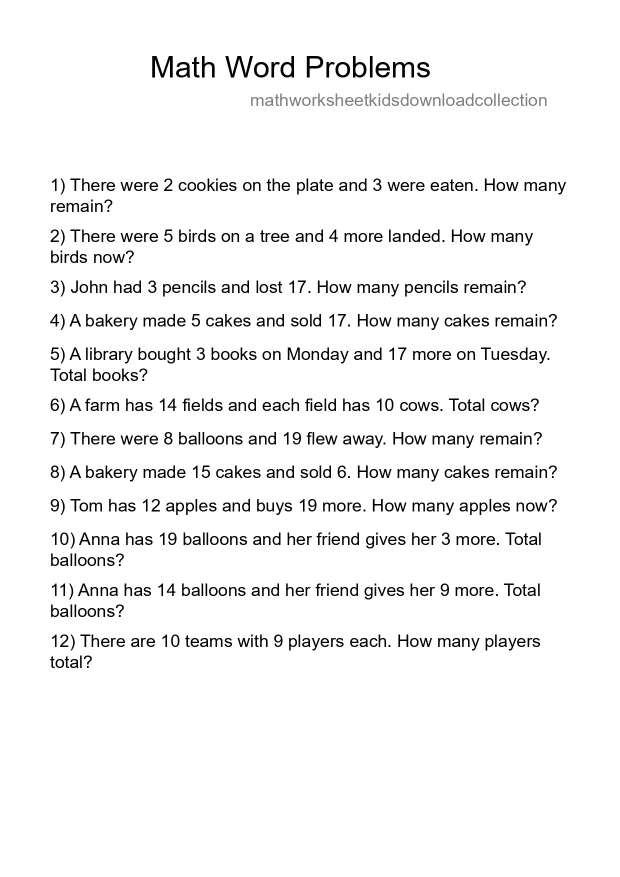 Math Word Problem Worksheet