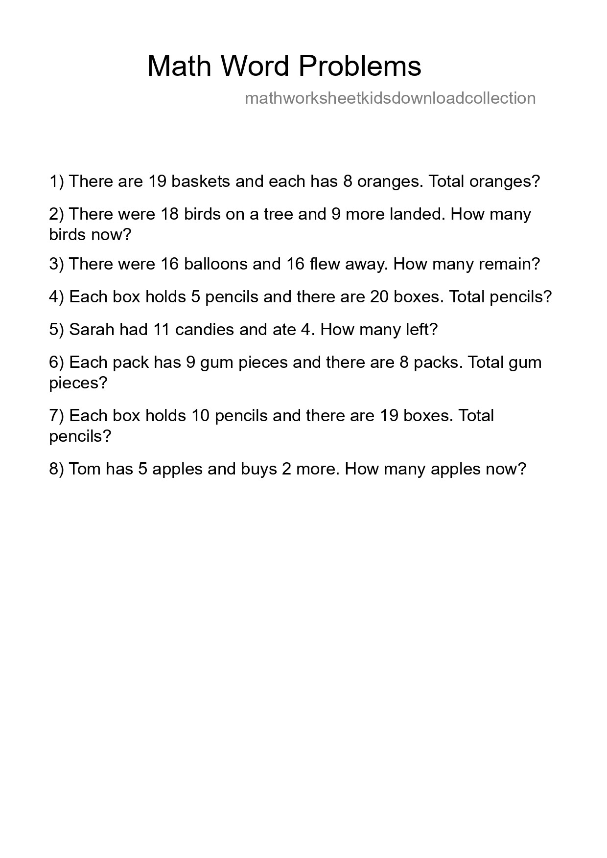 Math Word Problem Worksheet