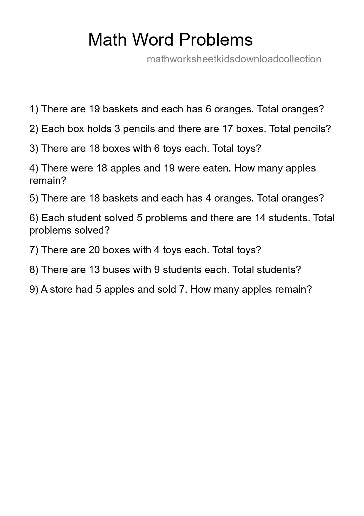 Math Word Problem Worksheet