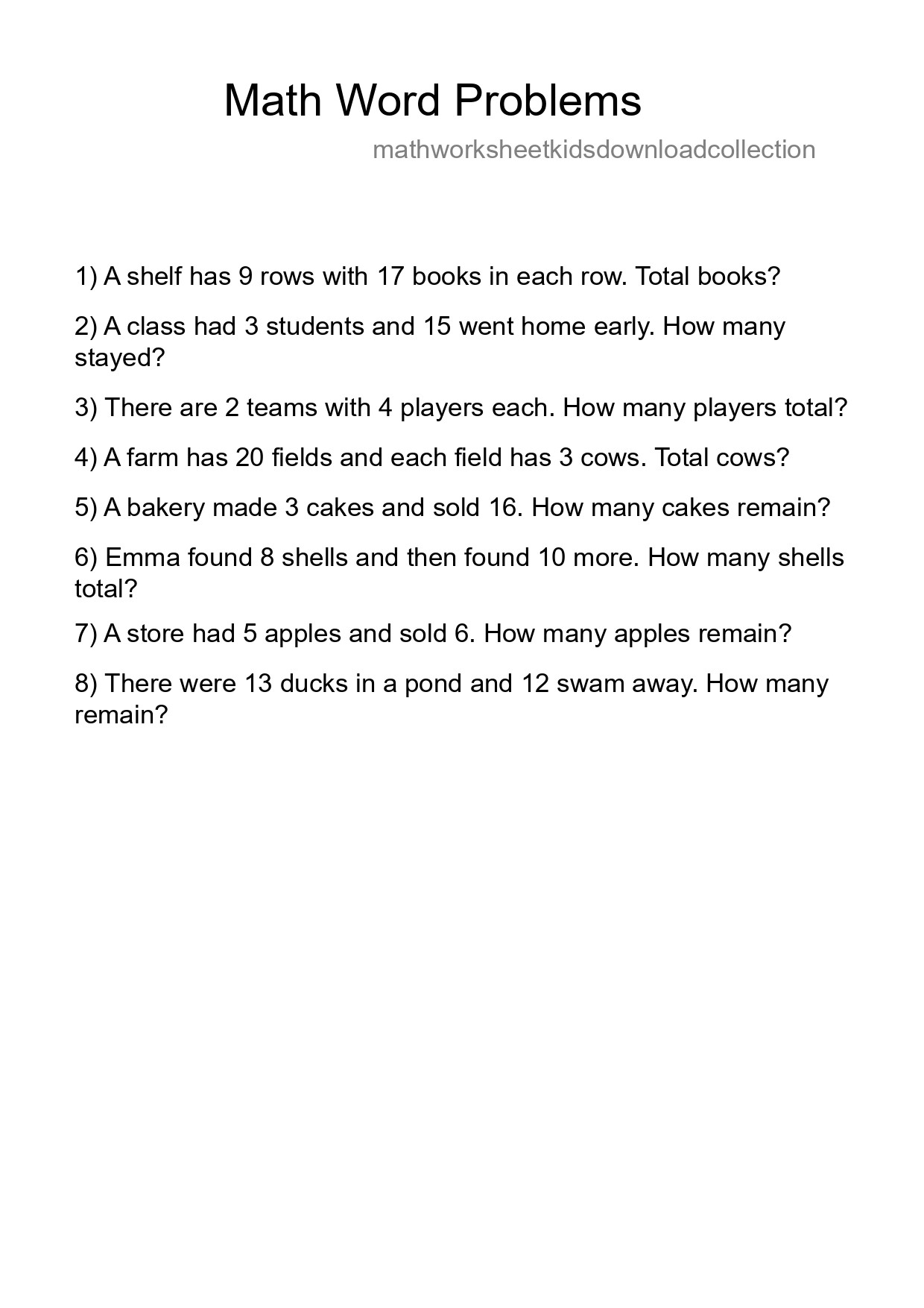 Math Word Problem Worksheet