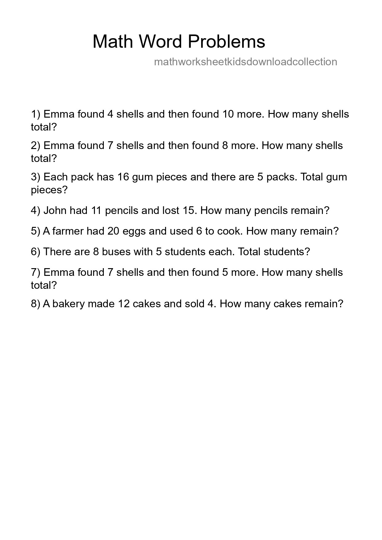 Math Word Problem Worksheet