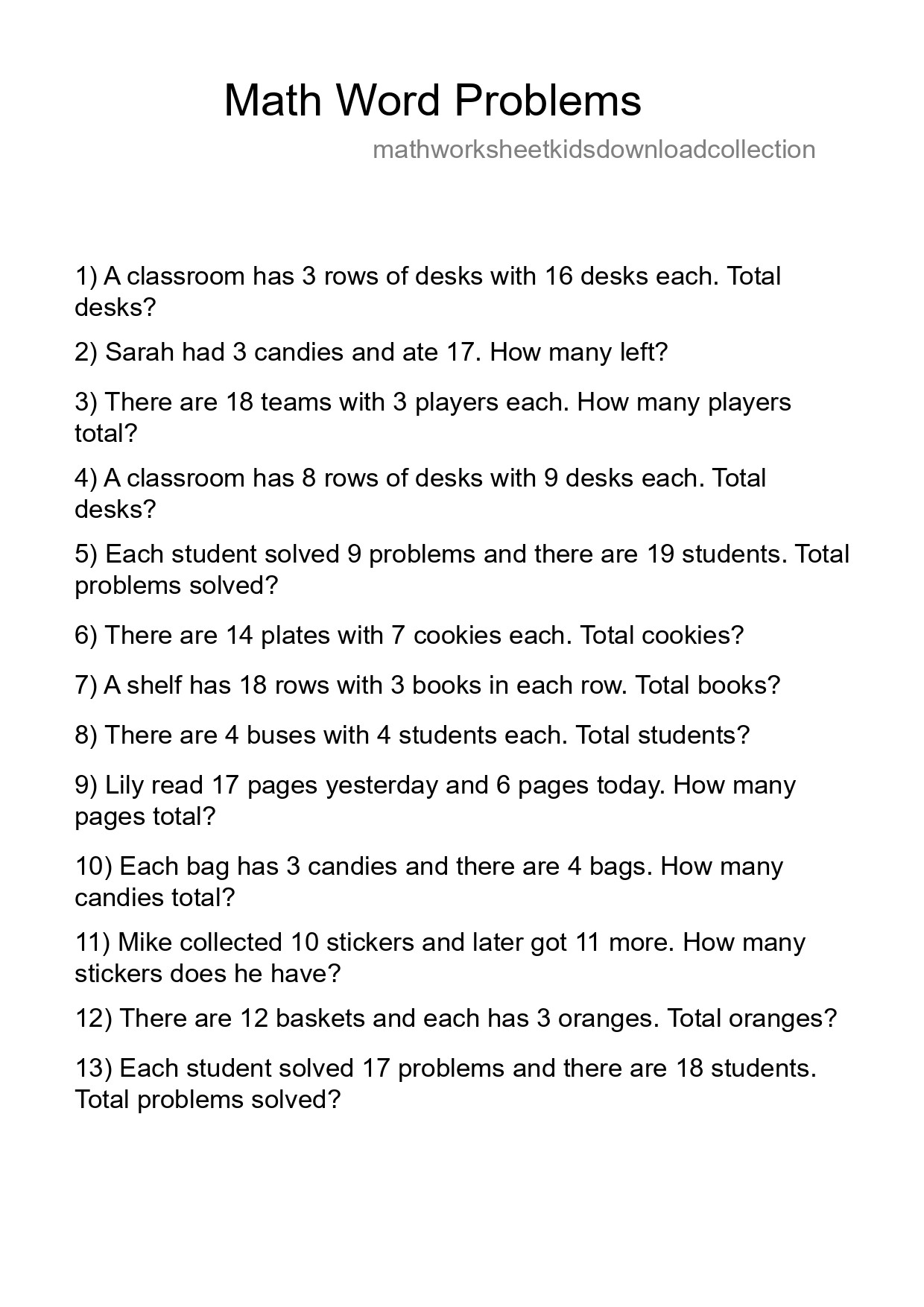 Math Word Problem Worksheet