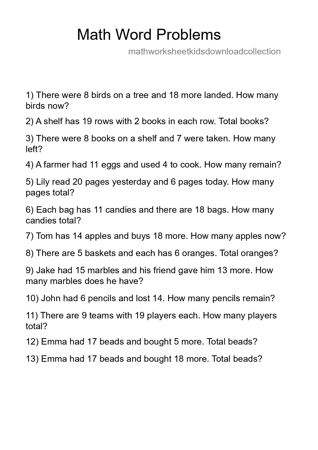 Math Word Problem Worksheet