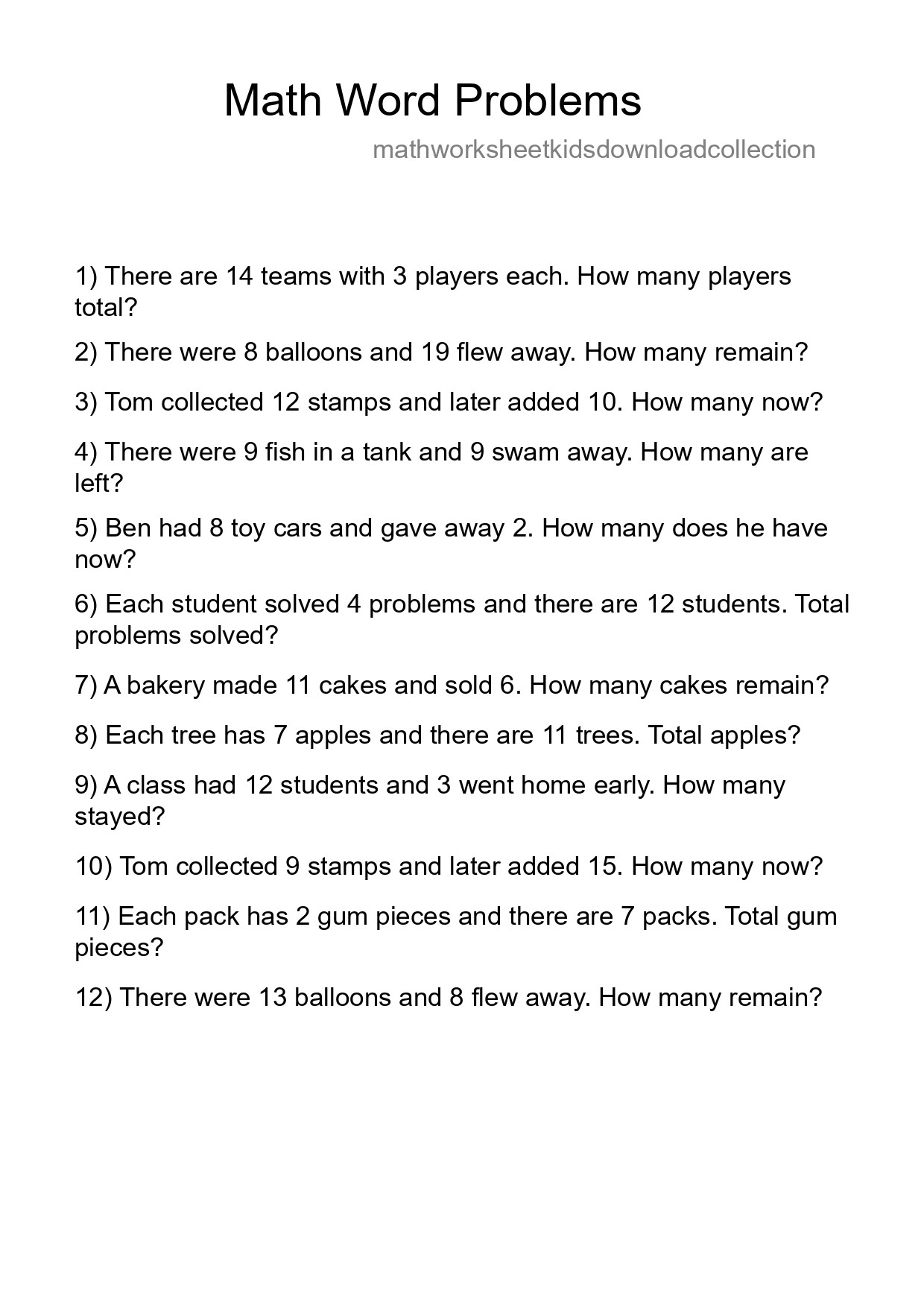 Math Word Problem Worksheet