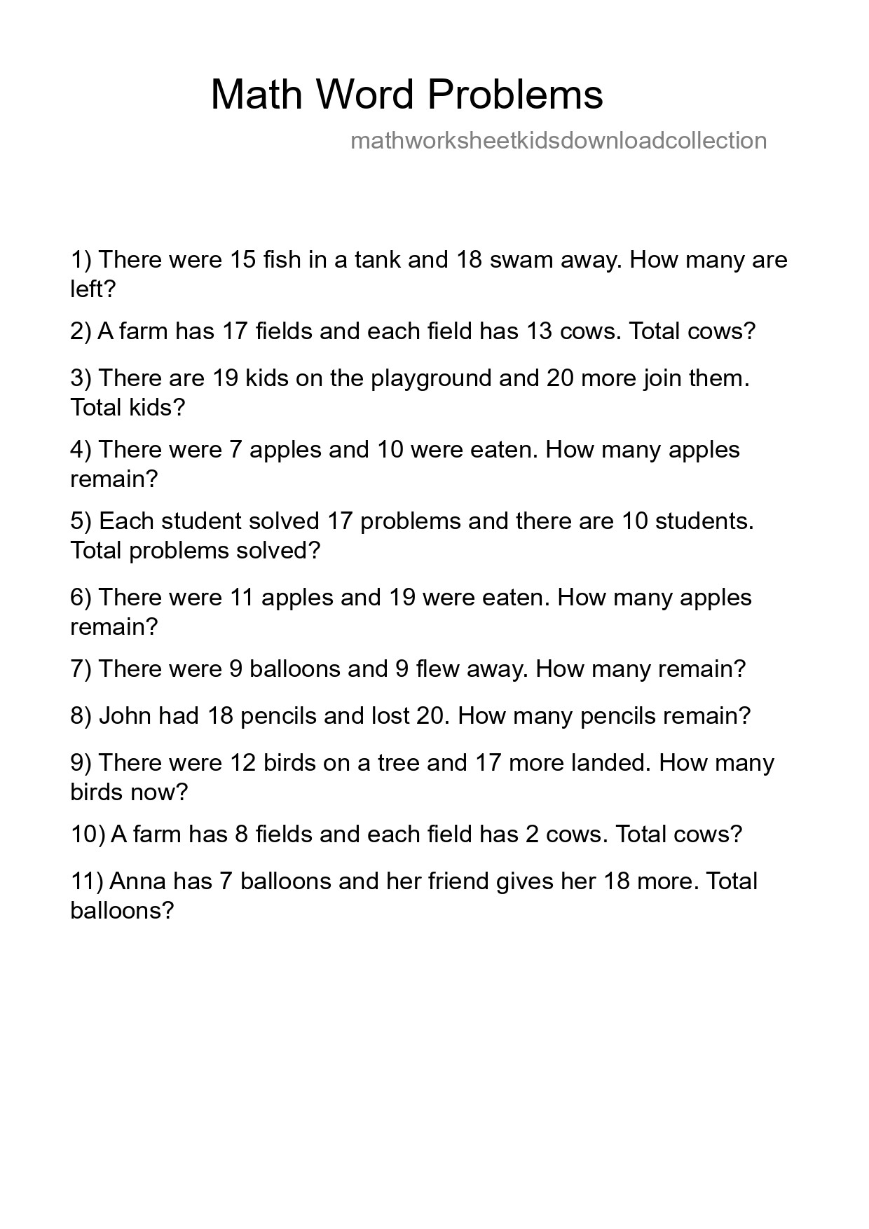 Math Word Problem Worksheet