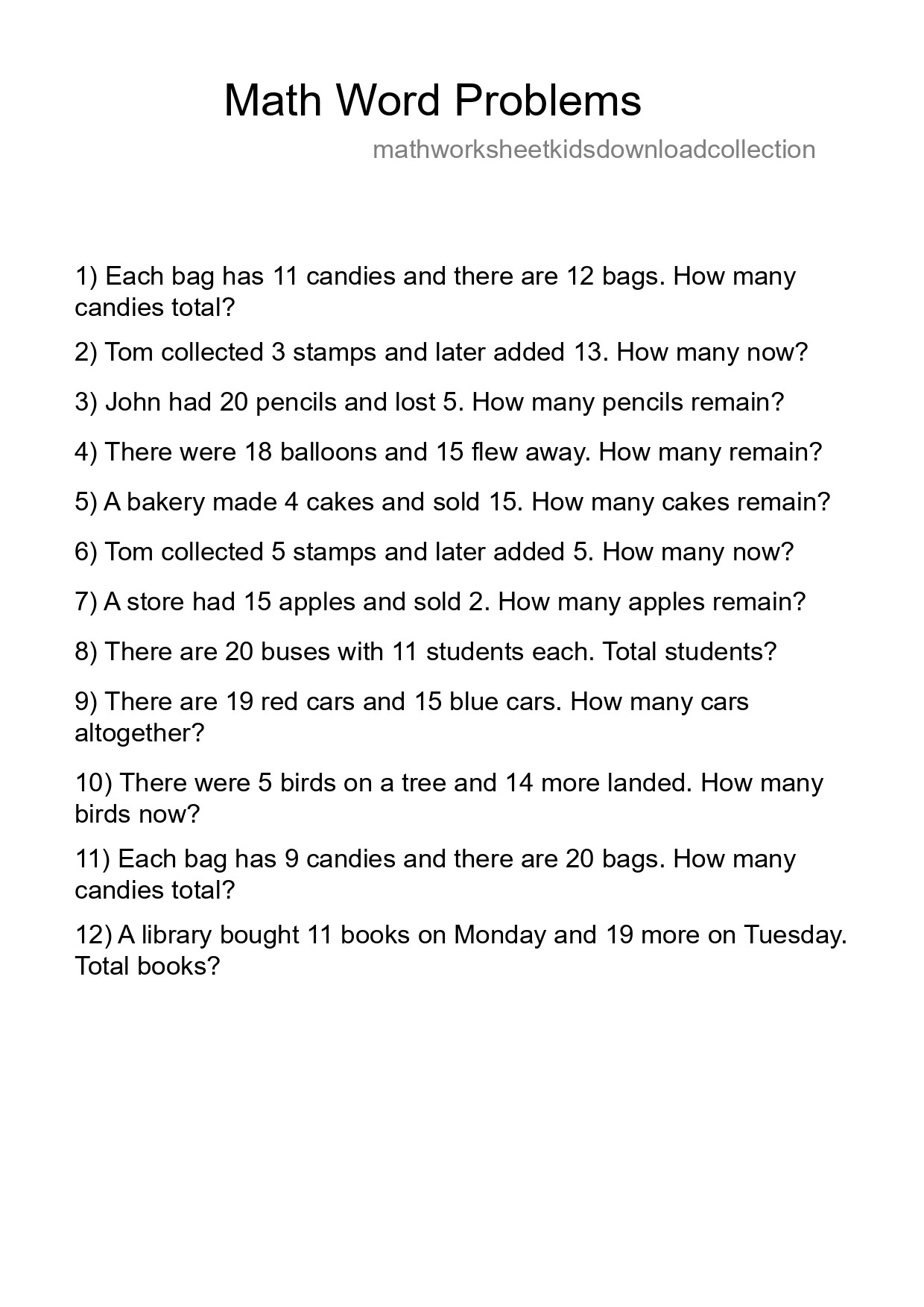 Math Word Problem Worksheet