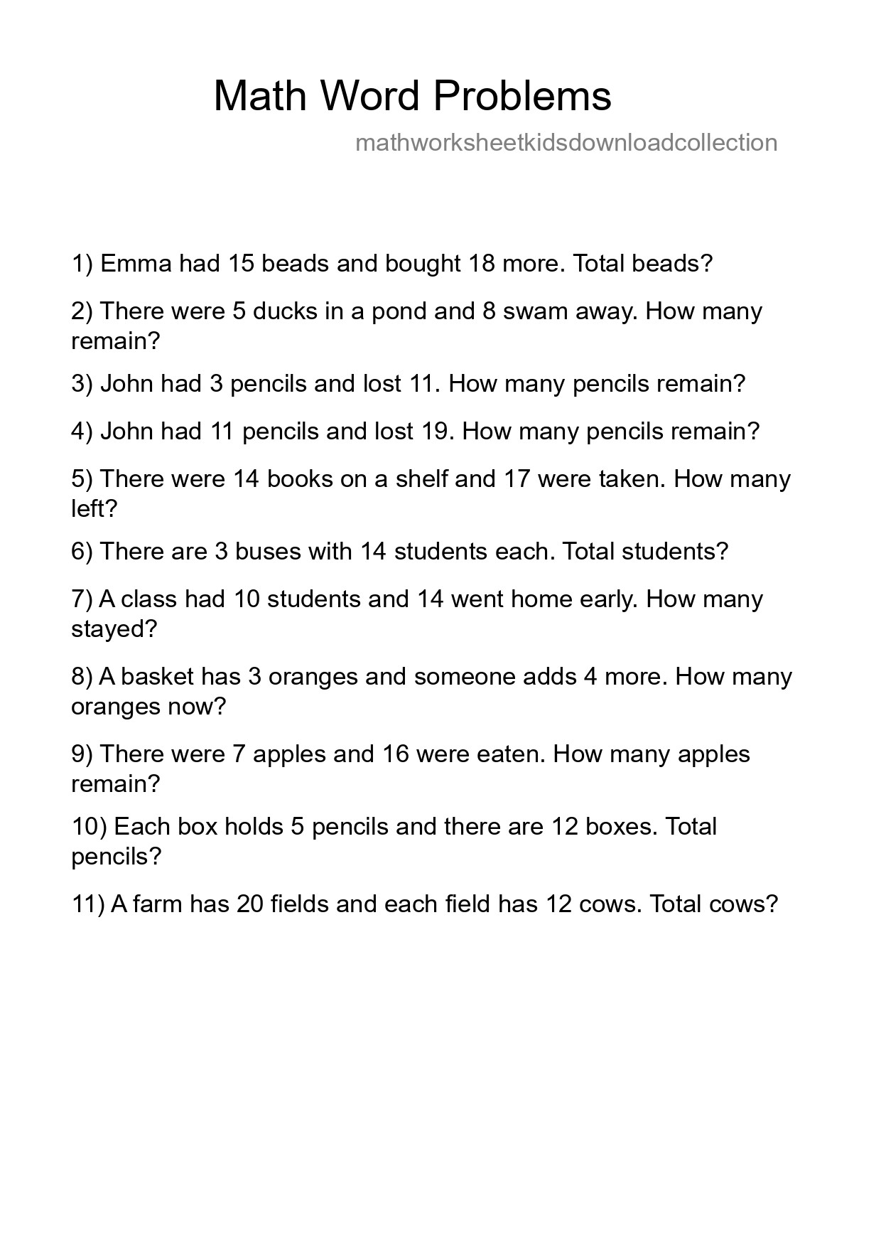 Math Word Problem Worksheet