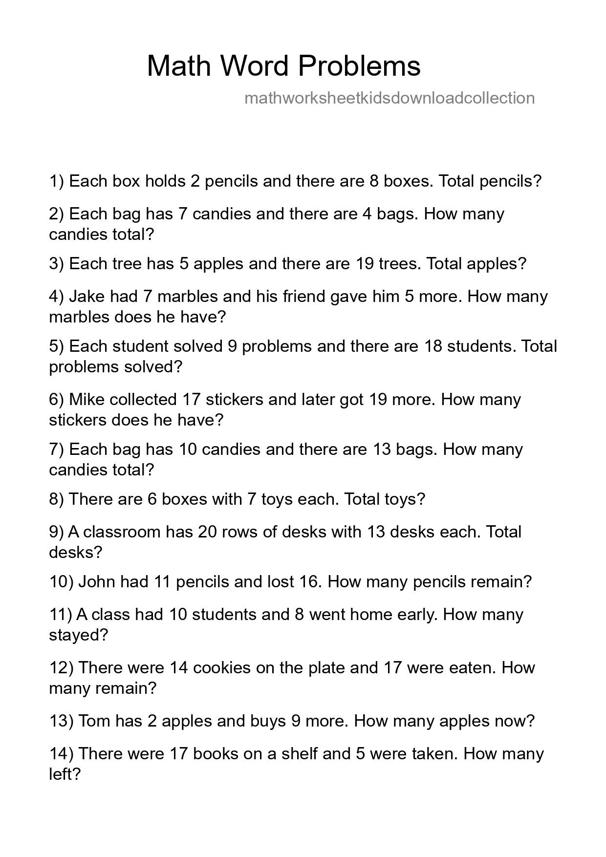 Math Word Problem Worksheet