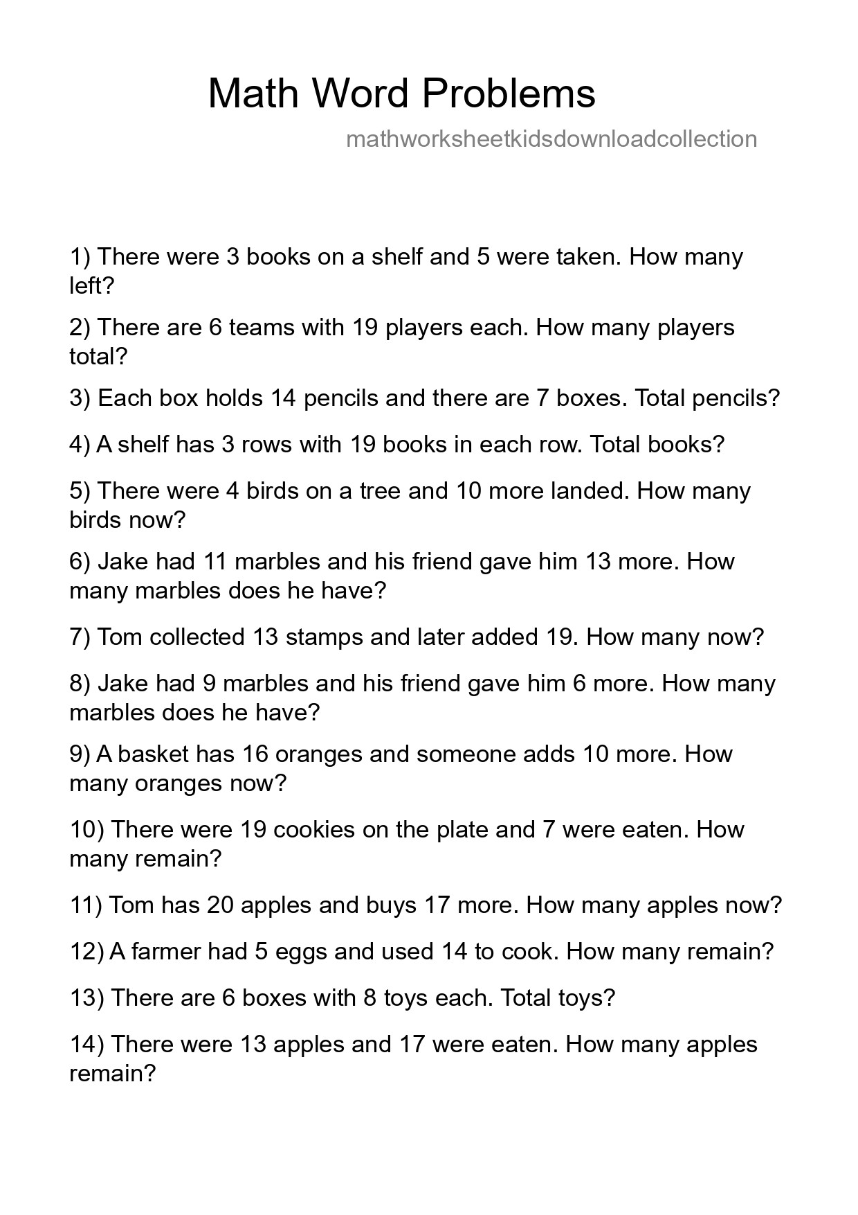 Math Word Problem Worksheet